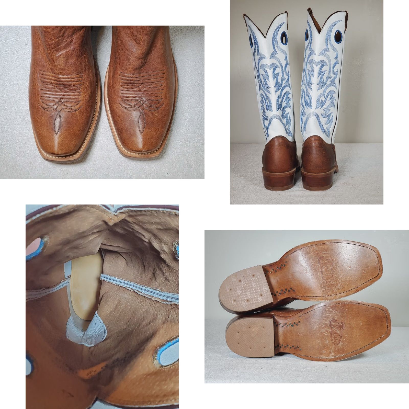 Justin Boots VINTAGE Justin Boots Bent Rail Boot Western Square Toe EE US 9 White Brown Leather Size US 9 / EU 42 - 8 Thumbnail