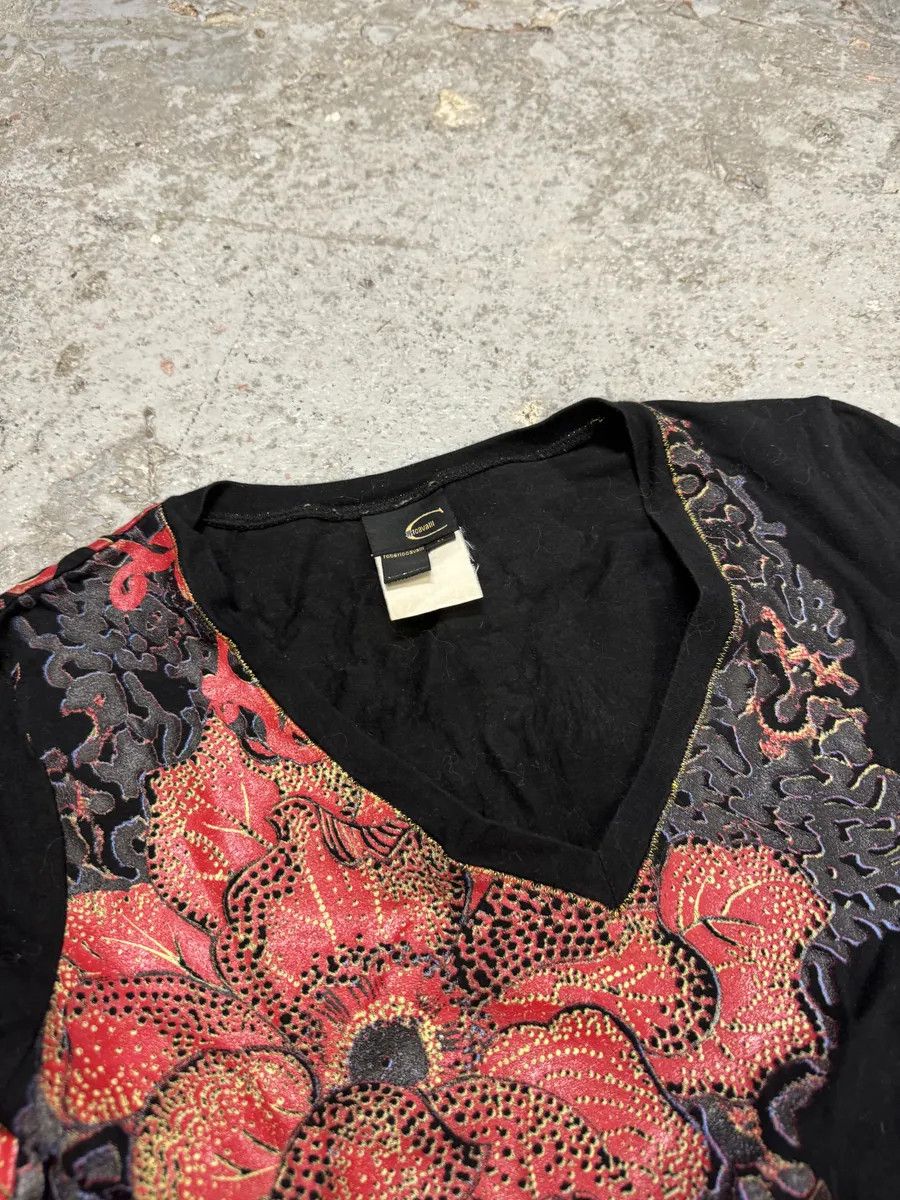 Just Cavalli × Vintage 2000s Cavalli Floral V Neck Black Longsleeves Size S / US 4 / IT 40 - 5 Thumbnail