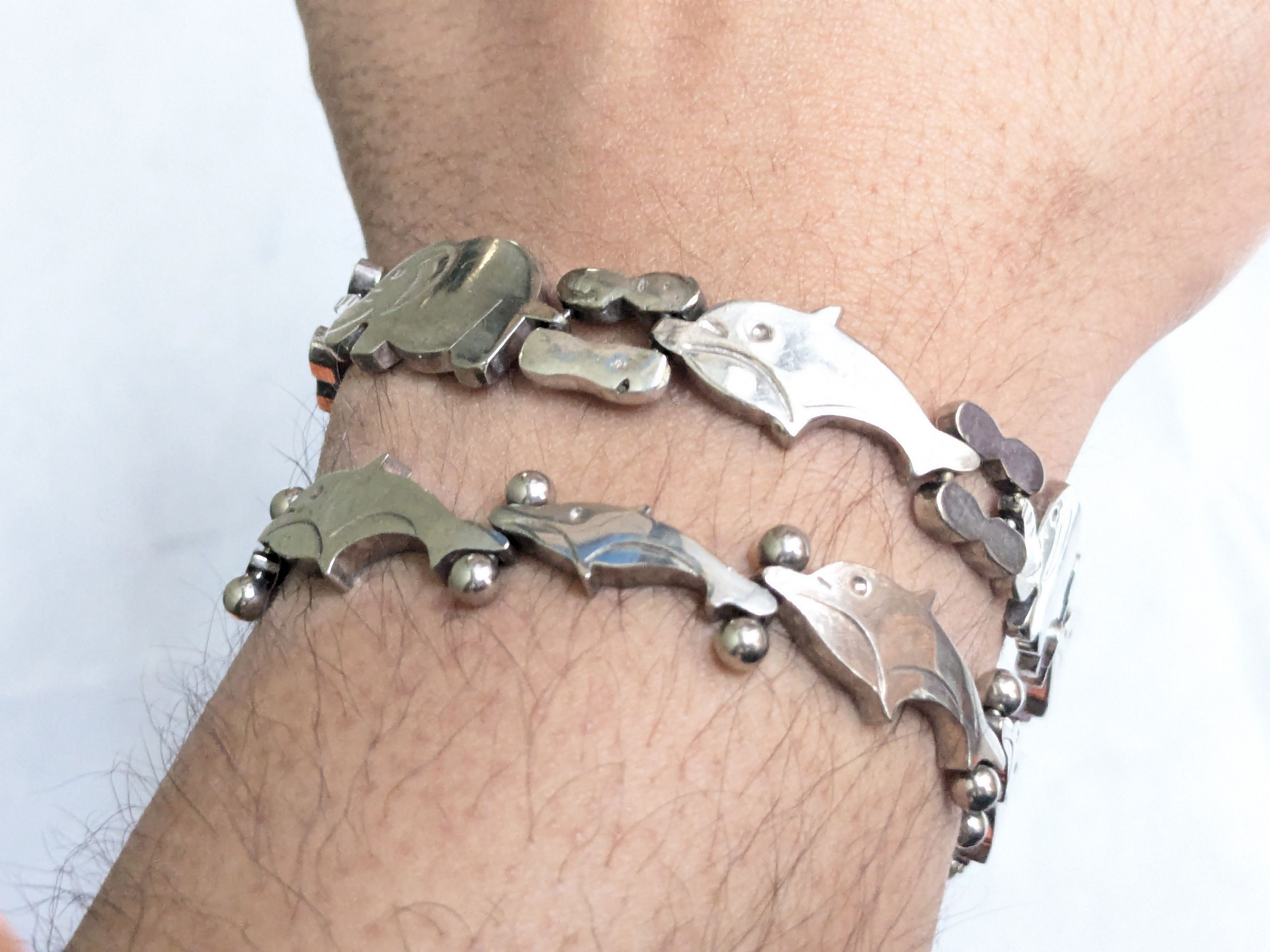 Jewelry Vintage Sterling Silver Bracelets Dolphin Elephant Whale Size ONE SIZE - 17 Thumbnail