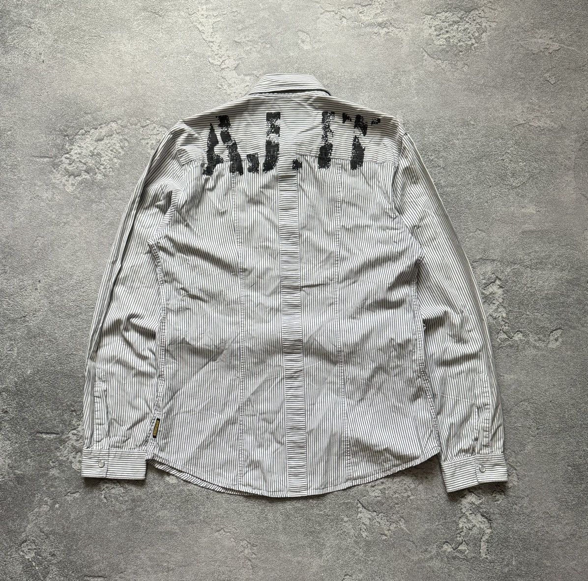 Armani × Vintage Armani Jeans M striped big logo shirt polo long sleeve buton Size US M / EU 48-50 / 2 - 5 Thumbnail