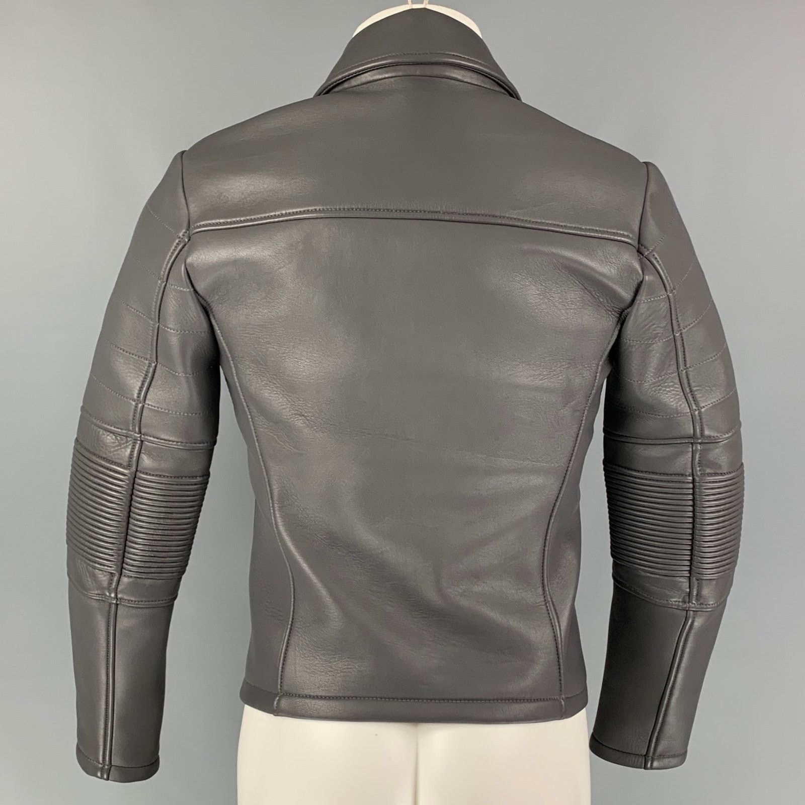 Emporio Armani EMPORIO ARMANI Size 34 Grey Leather Biker Jacket Size US S / EU 44-46 / 1 - 3 Thumbnail