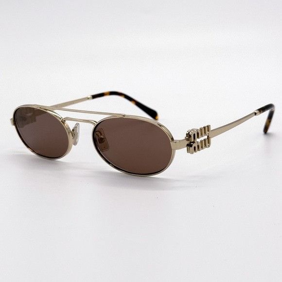 Miu Miu NEW MIU MIU SMU 54Z ZVN70D OVAL GOLD BROWN MU54ZS ZVN70D WOM Size ONE SIZE - 3 Thumbnail