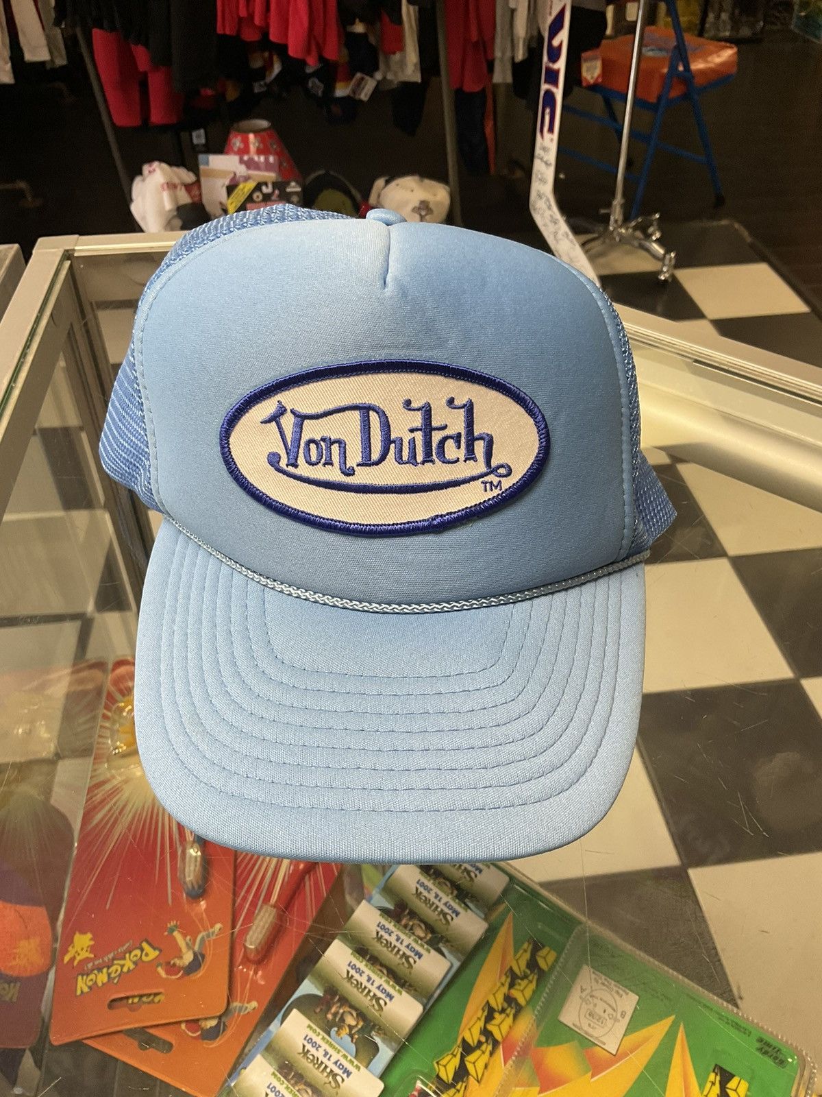 Streetwear × Von Dutch Von Dutch Logo Y2K Baby Blue Trucker