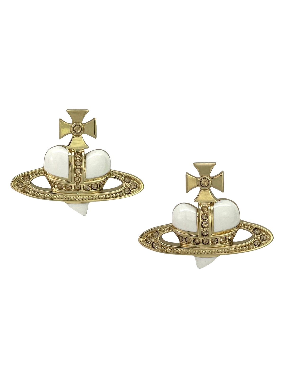 Pre-owned Vivienne Westwood Crystal Heart Orb Earrings In Gold