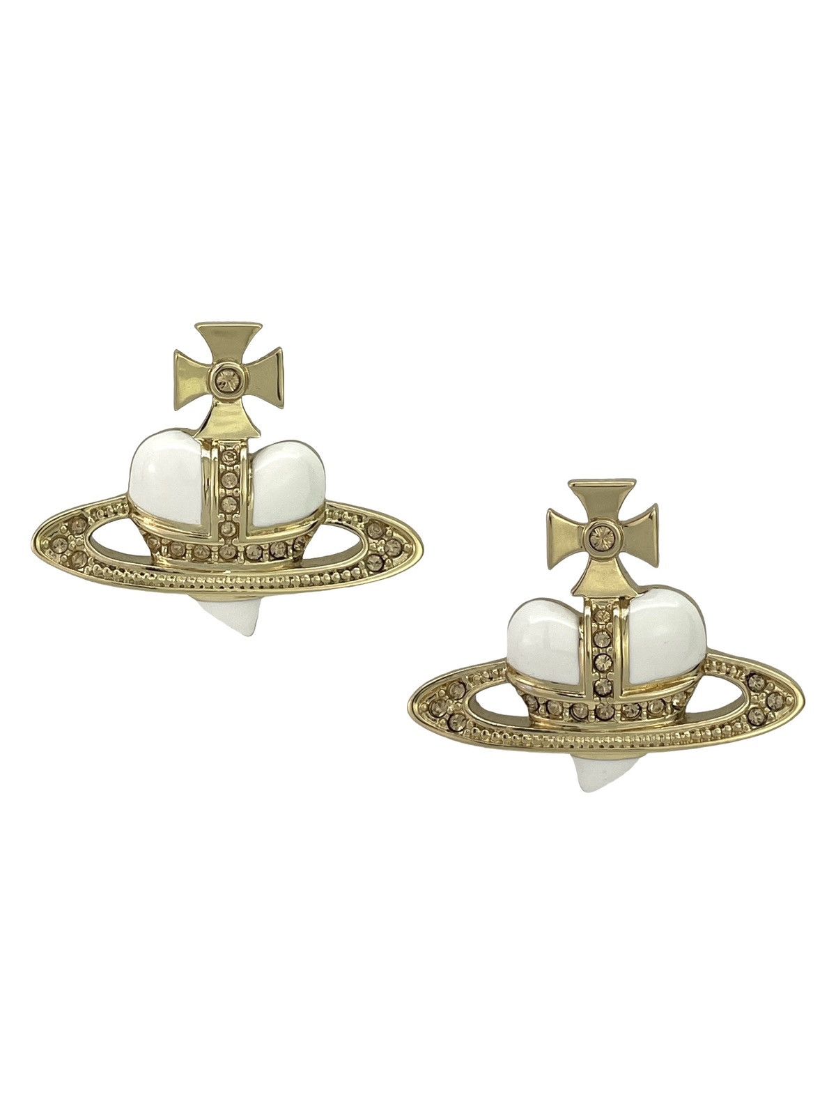 image of Vivienne Westwood Crystal Heart Orb Earrings in Gold, Men's