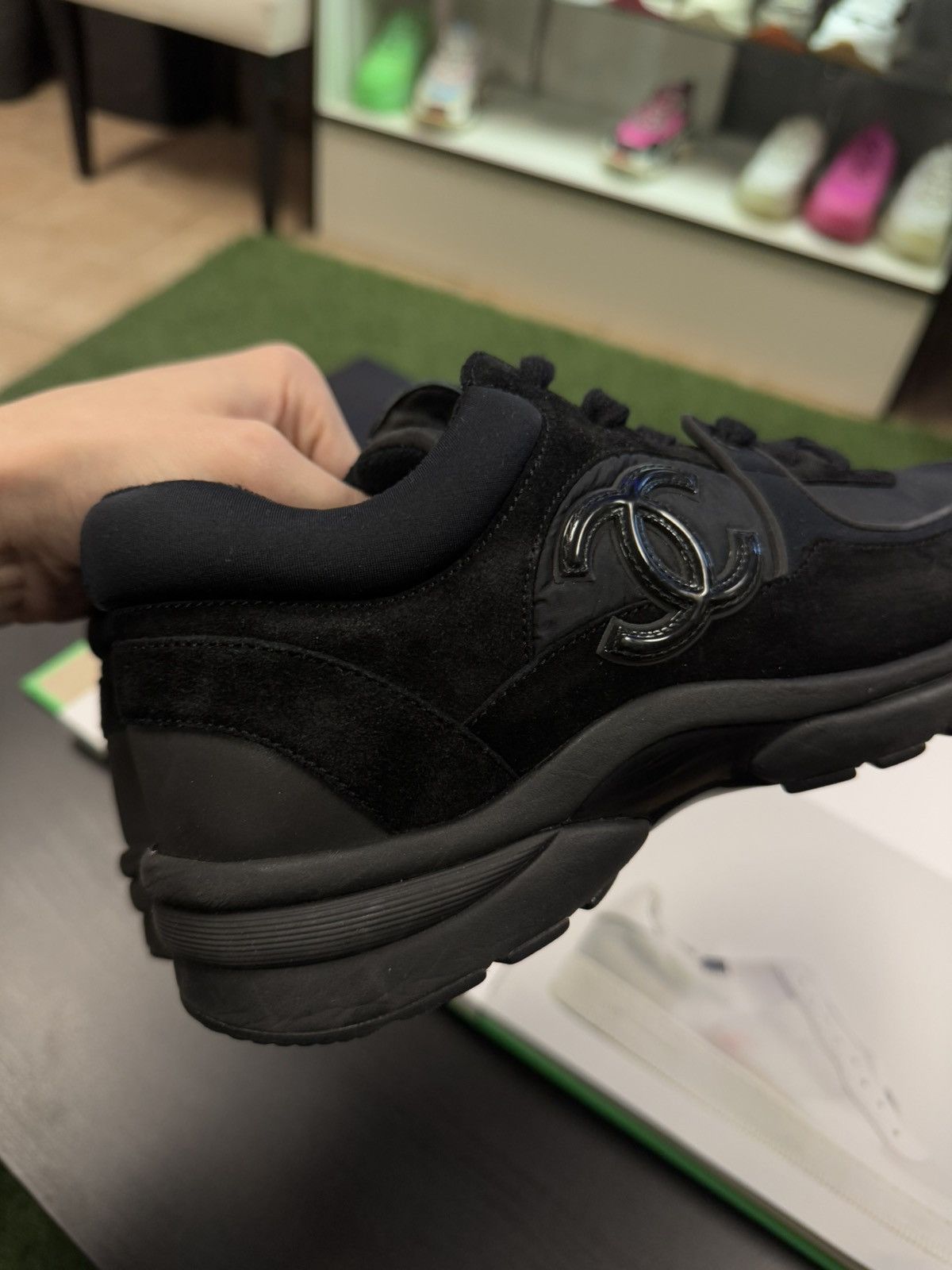 Chanel 38EU/8US - Chanel Interlocking CC Logo Suede Trainer Shoes Size US 8 / IT 38 - 12 Thumbnail