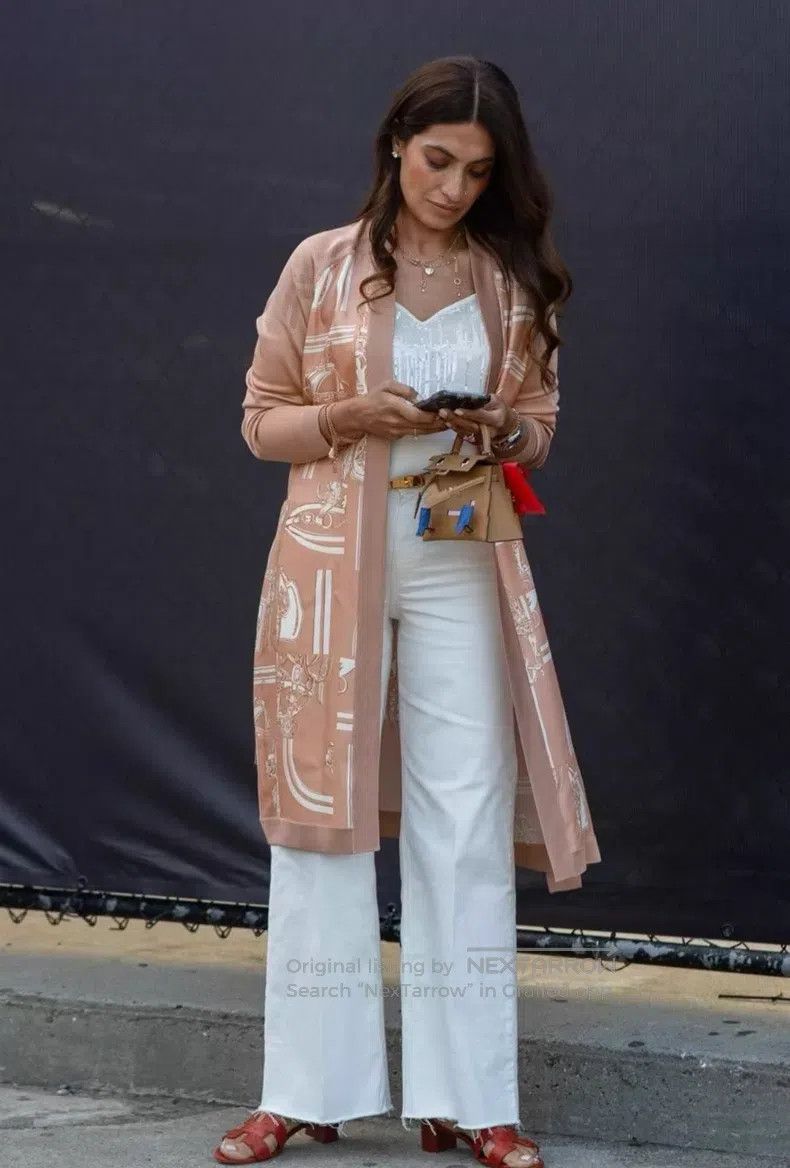 Hermes Hermes Beige and brown real silk long open cardigan Size XXS / US 00 / IT 34 - 7 Thumbnail