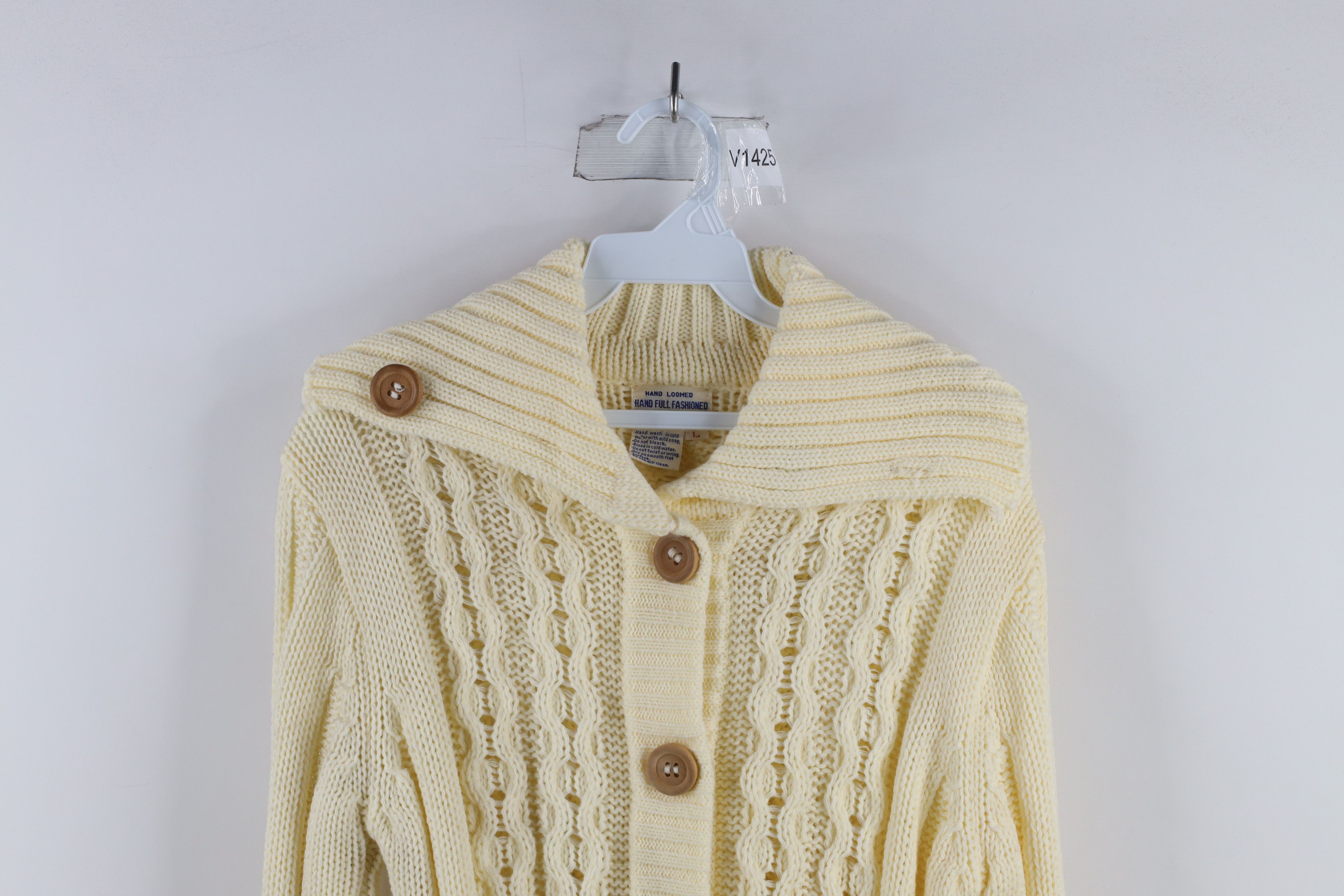 Vintage Deadstock Vintage 70s Cable Knit Fisherman Cardigan Sweater Size L / US 10 / IT 46 - 2 Thumbnail