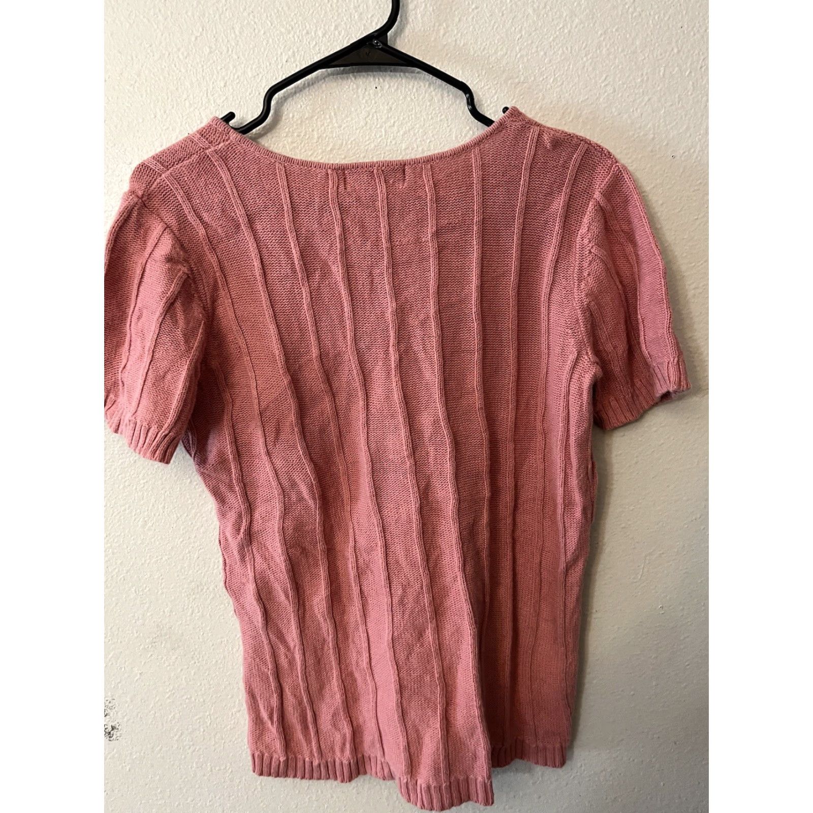 Van Heusen Van Heusen Pink Top Cotton Ramie Knit Short Sleeve Round Neck Preppy Nautical Casual Size L / US 10 / IT 46 - 2 Thumbnail