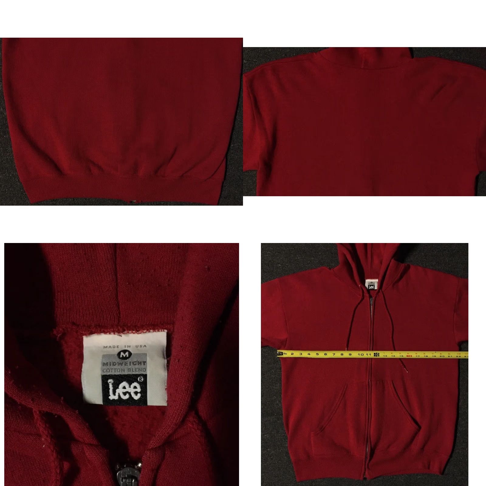 Lee VINTAGE LEE Zip Hoodie M USA 80s 90s Red Faded Full Zip Sweatshirt Mens Size US M / EU 48-50 / 2 - 8 Thumbnail