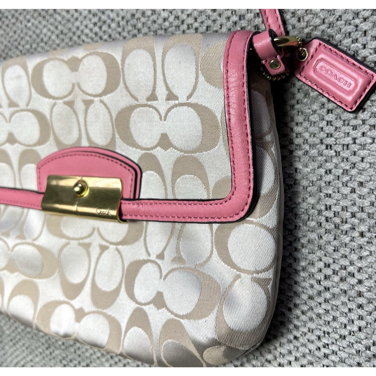 Coach Coach Kristin Signature East Crossbody Beige Brass EUC, Women, Adjustable Strap, 7”x9”x1”, 22” strap drop, Crossbody bag, Beige fabric exterior Size ONE SIZE - 2 Thumbnail
