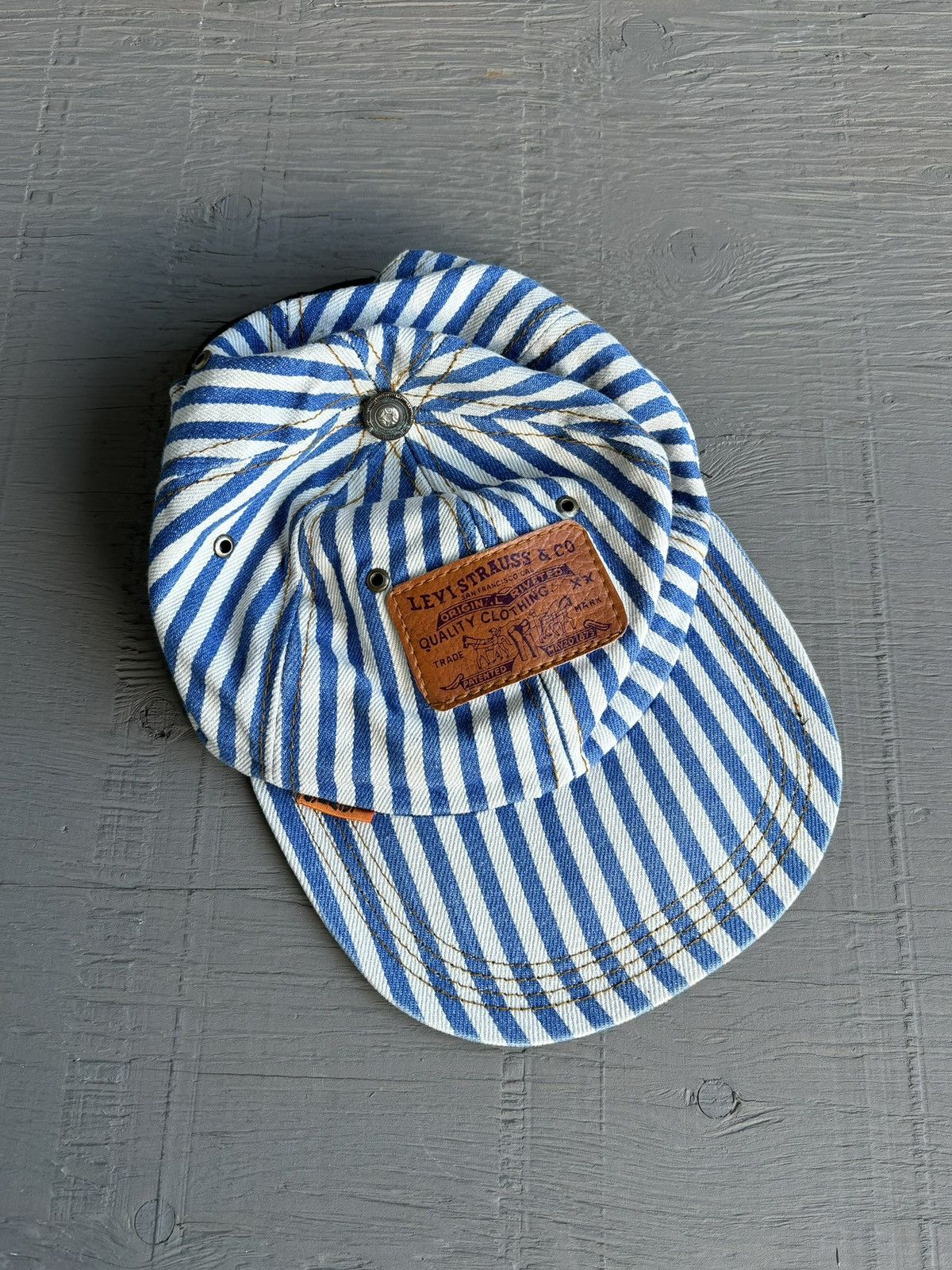 Levi's 1990s Levi's Jeans Hat Vintage Denim Snapback Striped Baseba Size ONE SIZE - 13 Thumbnail