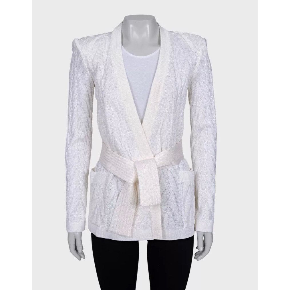 Balmain Balmain White Wrap Cardigan with Belt - Size36/ S Size XS / US 0-2 / IT 36-38 - 1 Thumbnail
