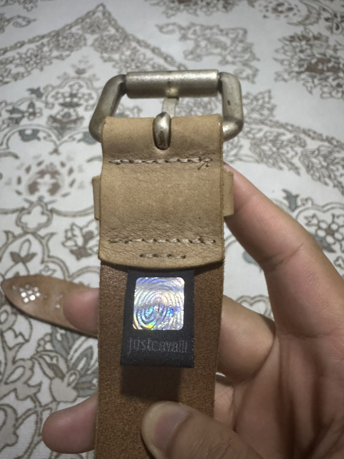 Genuine Leather × Just Cavalli × Roberto Cavalli Studded Embossed Art Just Cavalli Leather Belt Size ONE SIZE - 4 Thumbnail
