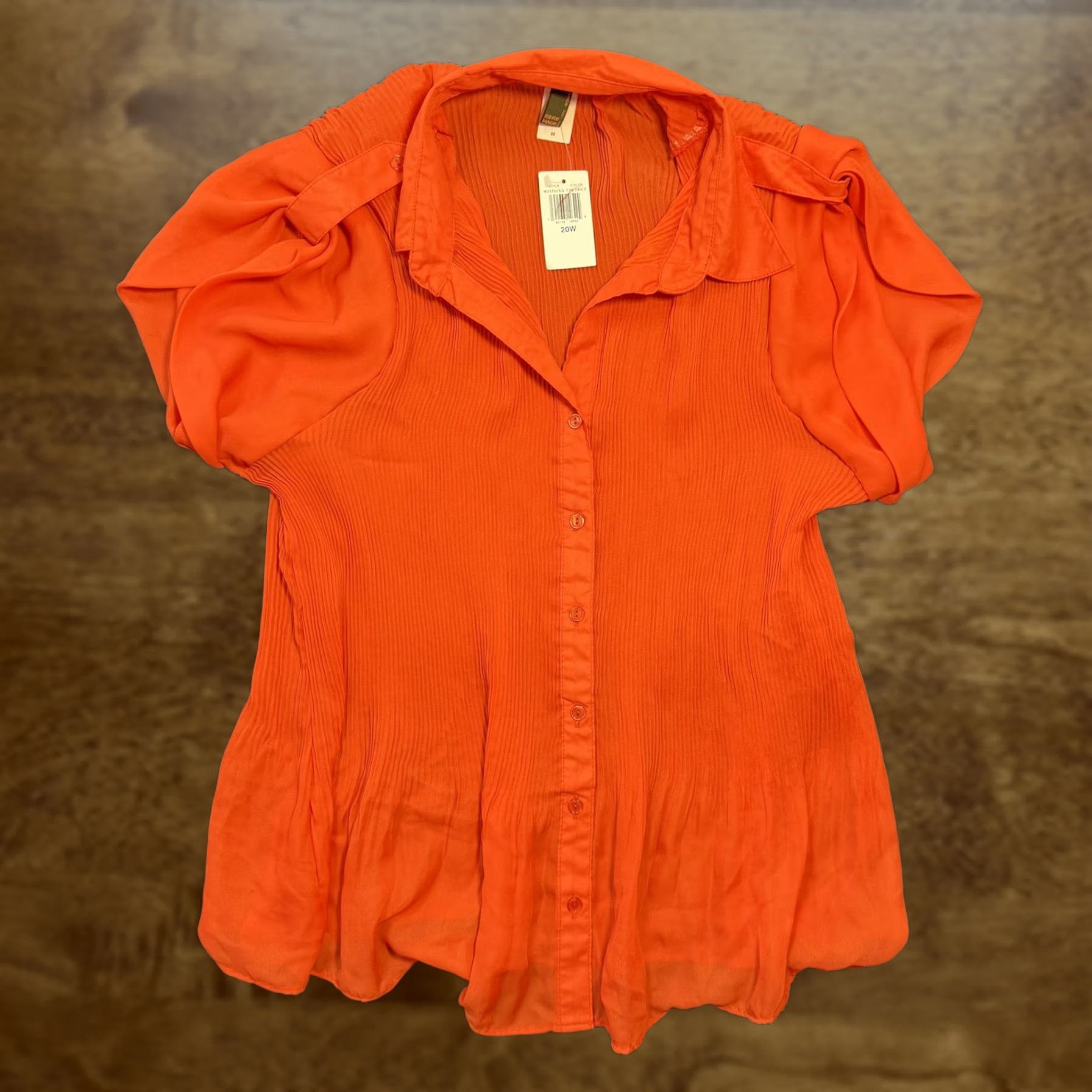 DANCER Serenade New York Blouse Womens 20W Plus Orange Fire Dance Puff Sleeve Sheer Top Size 3XL / US 20-22 - 1 Thumbnail