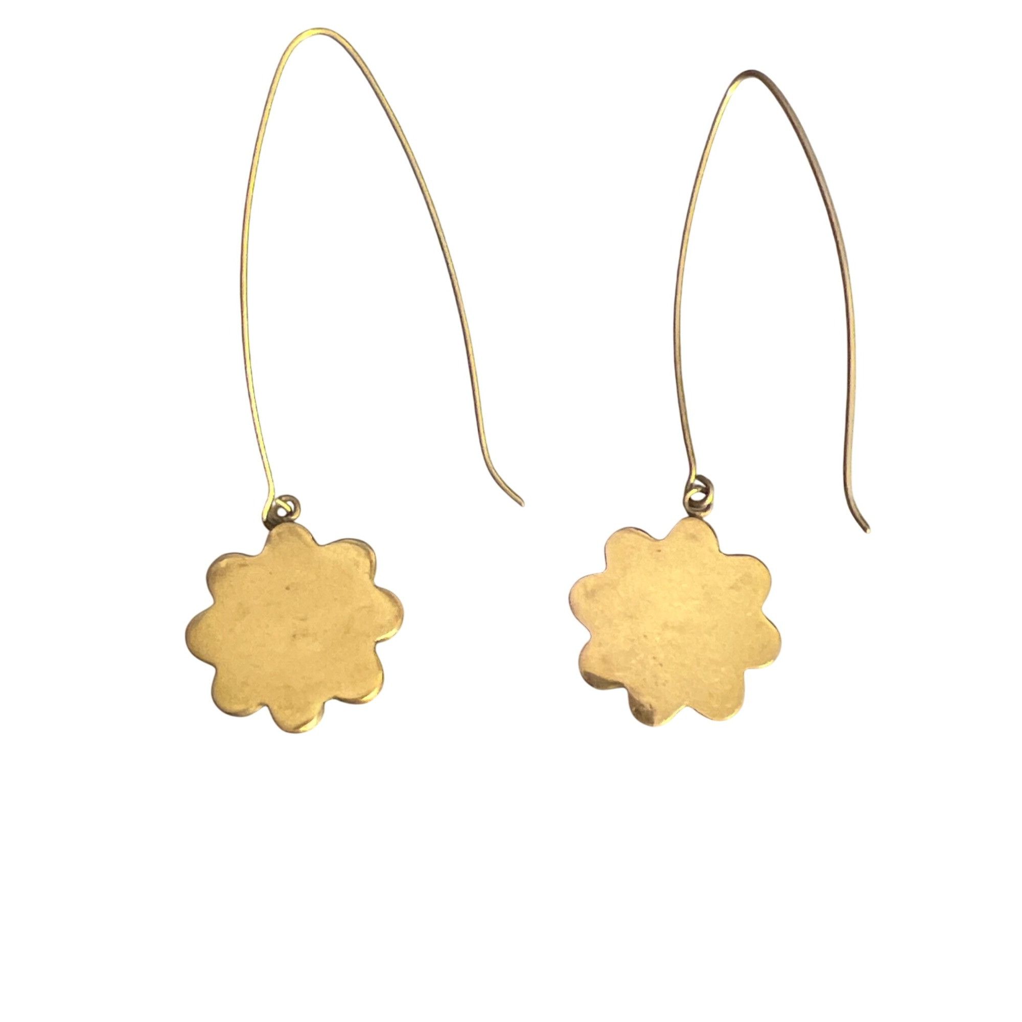 Other Vintage Gold Tone Drop Earrings Faux Turquoise Pearl Flower Size ONE SIZE - 4 Thumbnail