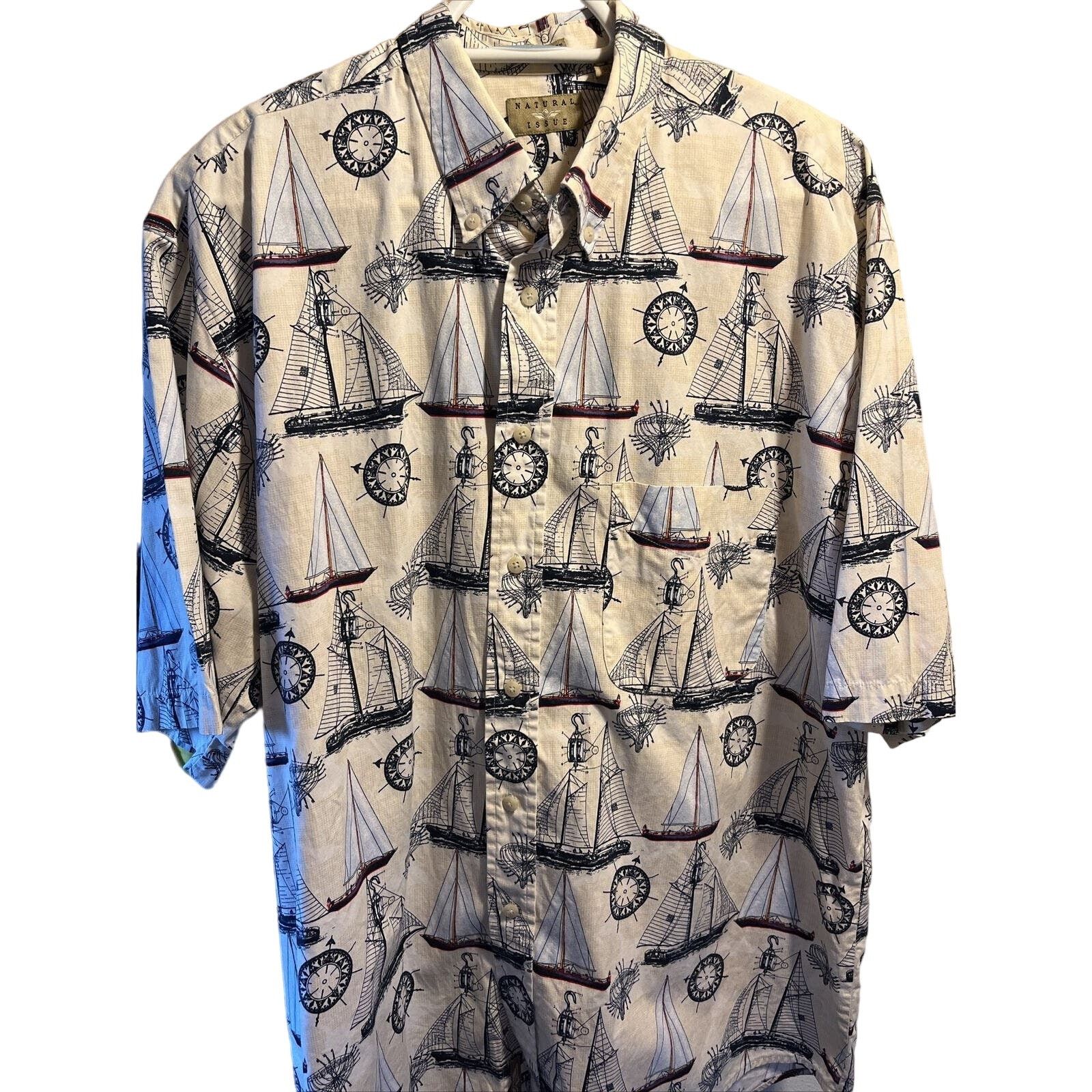 Natural Issue Natural Issue Nautical Mens XLT Cotton SS Shirt Sailboat EUC Size US XL / EU 56 / 4 - 1 Thumbnail
