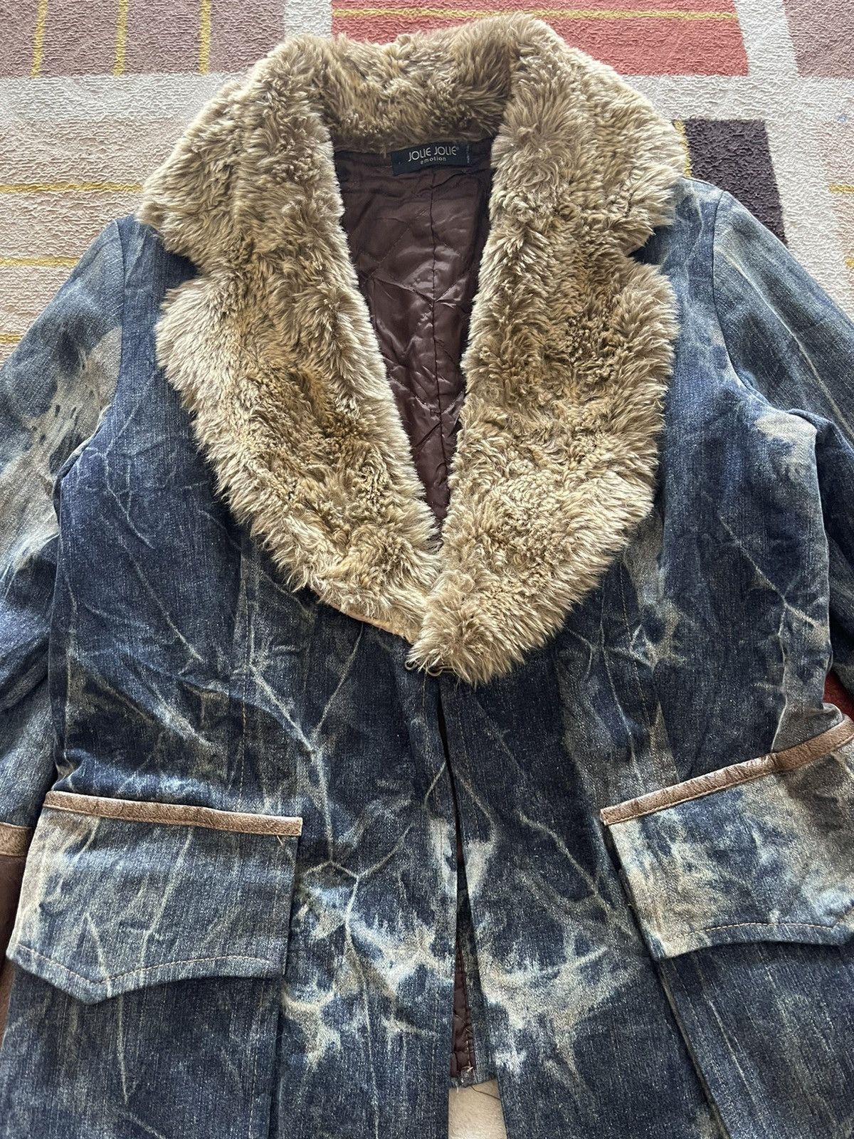If Six Was Nine JOLIE JOLIE ITALY Faux Fur Collar Acid Wash Punk Jacket Size M / US 6-8 / IT 42-44 - 3 Thumbnail