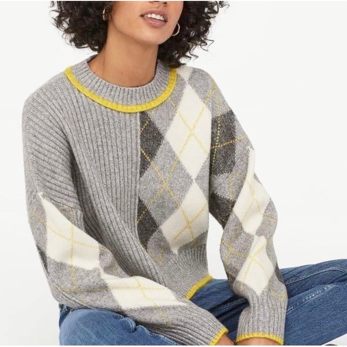 H&M Pringle of Scotland x H&M Gray Argyle Crewneck Sweater Size S / US 4 / IT 40 - 1 Thumbnail