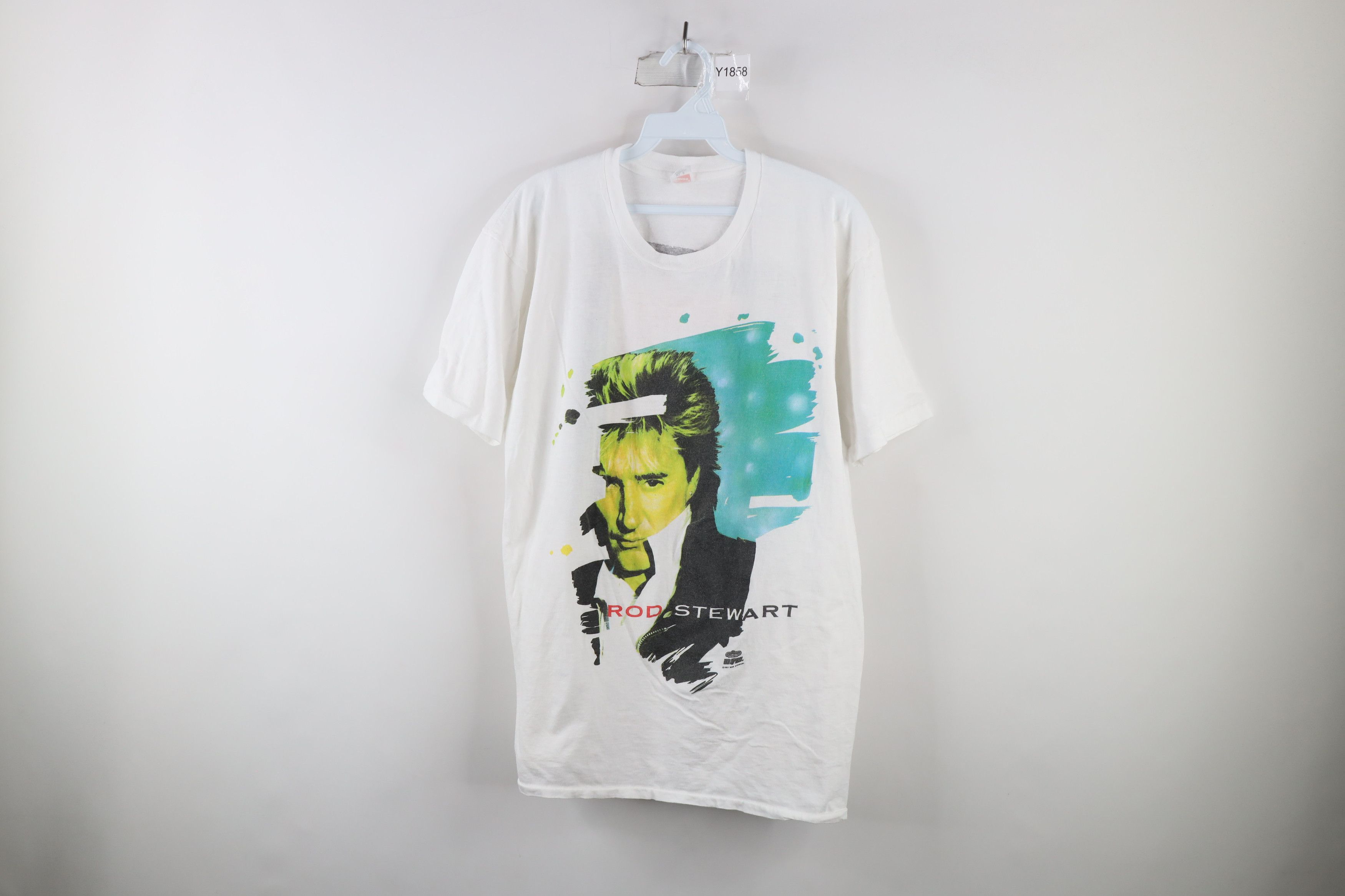 Vintage 90s Vagabond Tour Rod Stewart Band T-Shirt White USA