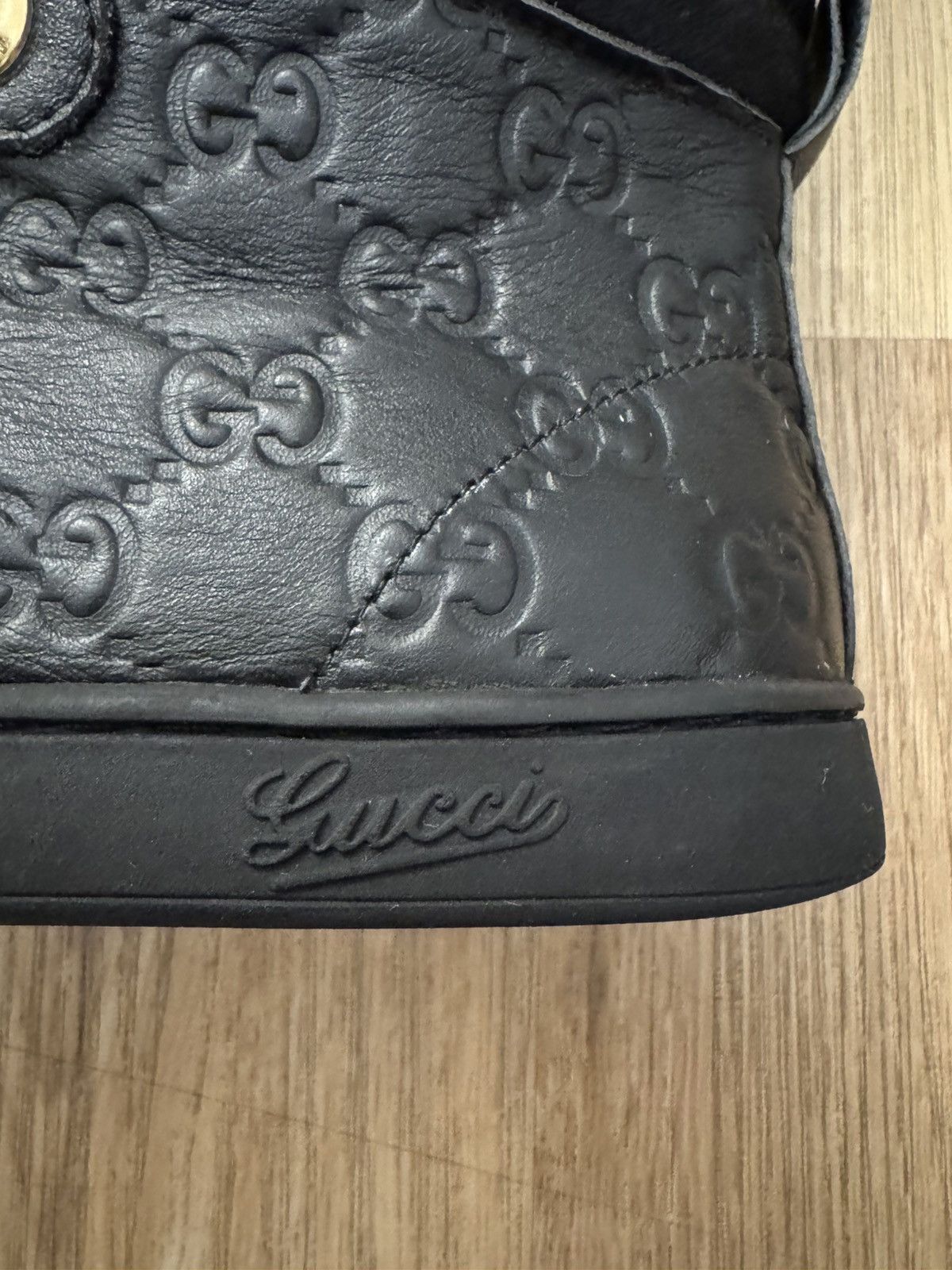 Gucci Gucci GG Monogram Black Leather High Top Sneakers 38 Size US 8 / IT 38 - 9 Thumbnail