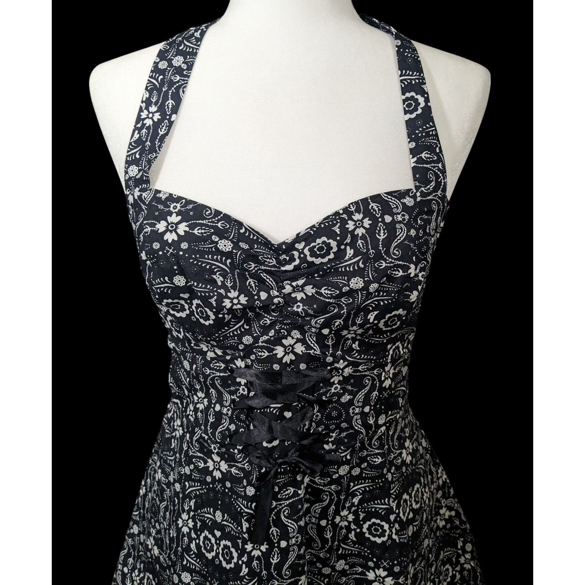 Other Hot Topic Book Of Life Black Floral Skeleton Halter Dress Si Size L / US 10 / IT 46 - 2 Thumbnail