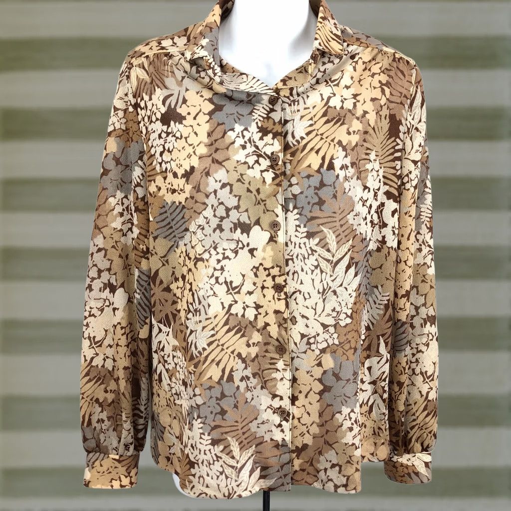 Etro Vintage Career Top M Brown Floral ButtonUp LongSleeve Retro 60s 70s Boho Hippie Act III Women's shirt Size M / US 6-8 / IT 42-44 - 1 Thumbnail