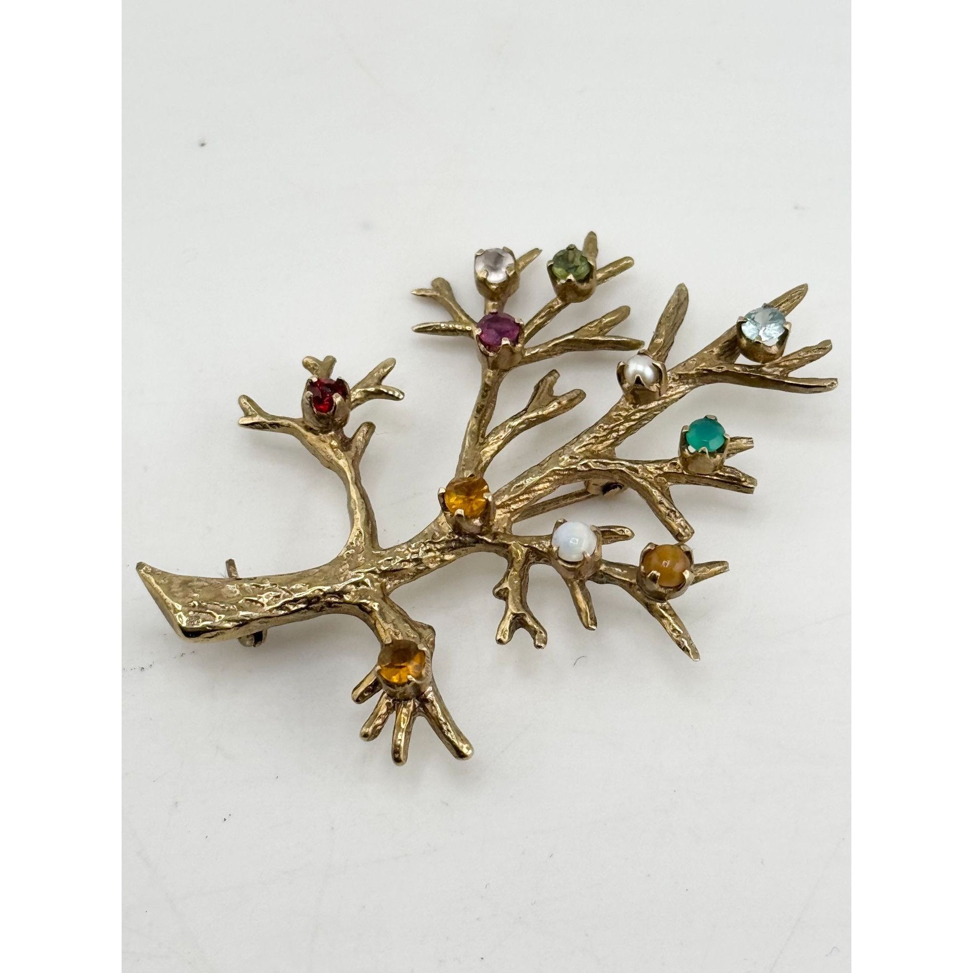 Vintage Vintage glass stone tree of life brooch pin Size ONE SIZE - 3 Thumbnail