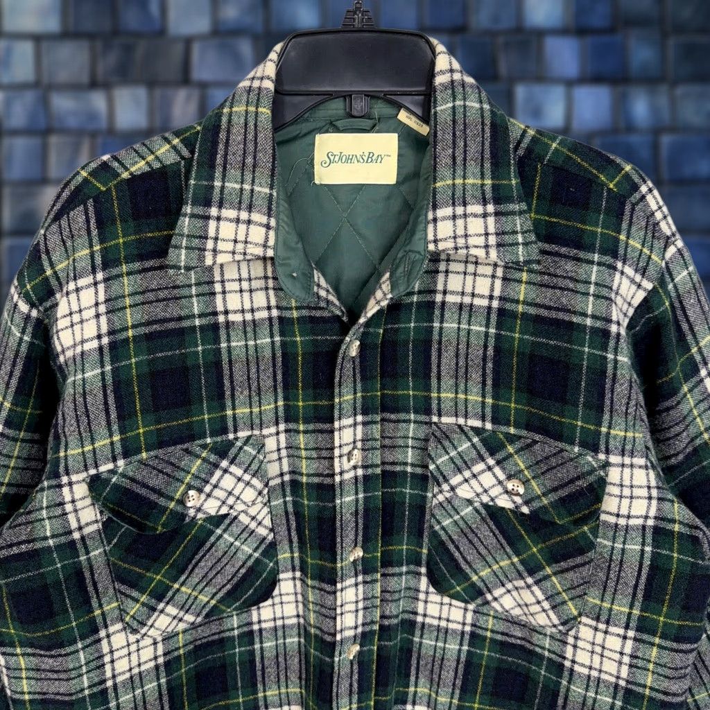 Vintage VINTAGE St. John's Bay Jacket Mens Large Green Plaid Quilted Wool Shirt Shacket Size US L / EU 52-54 / 3 - 1 Thumbnail