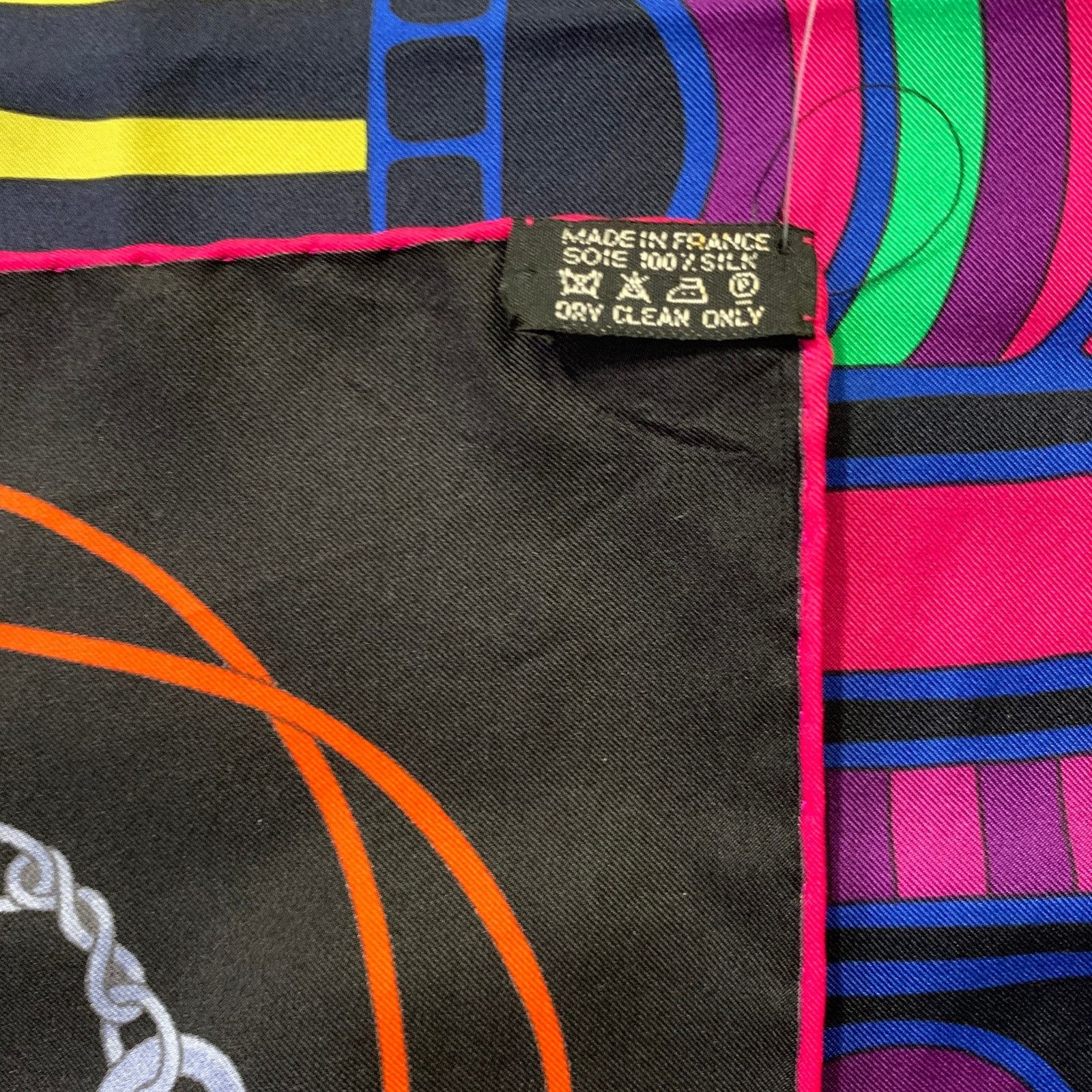 Hermes HERMES Black Color Block Horsebit Silk Scarves & Shawls Size ONE SIZE - 8 Thumbnail