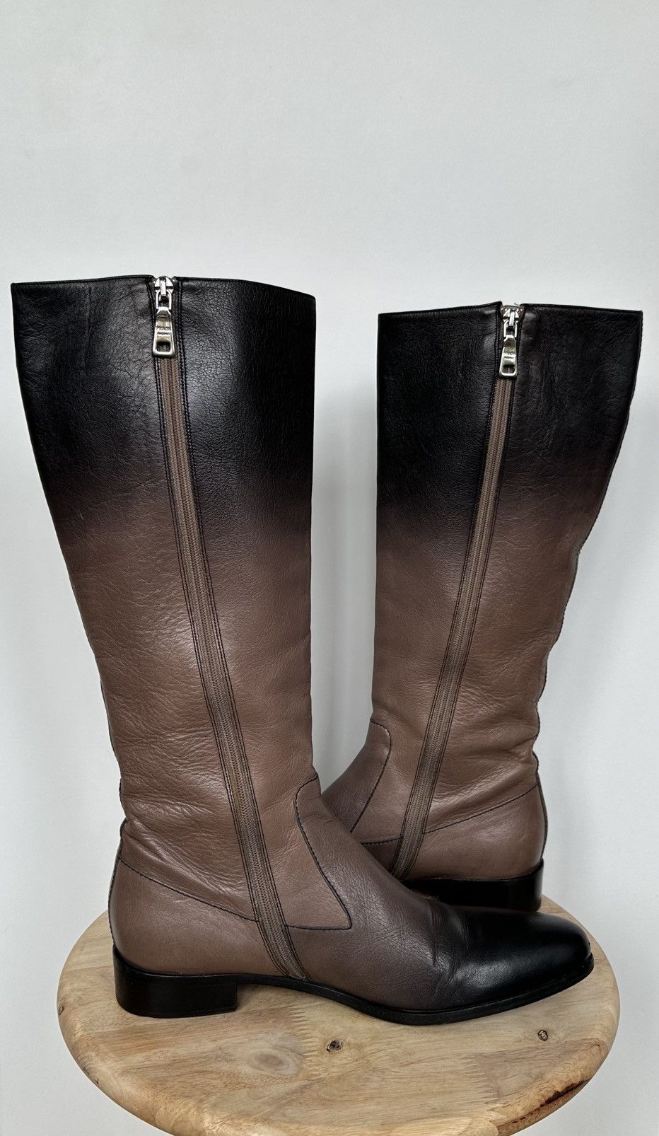 Prada Prada Brown Black Gradient Leather Knee High Boots Size US 8.5 / IT 38.5 - 6 Thumbnail