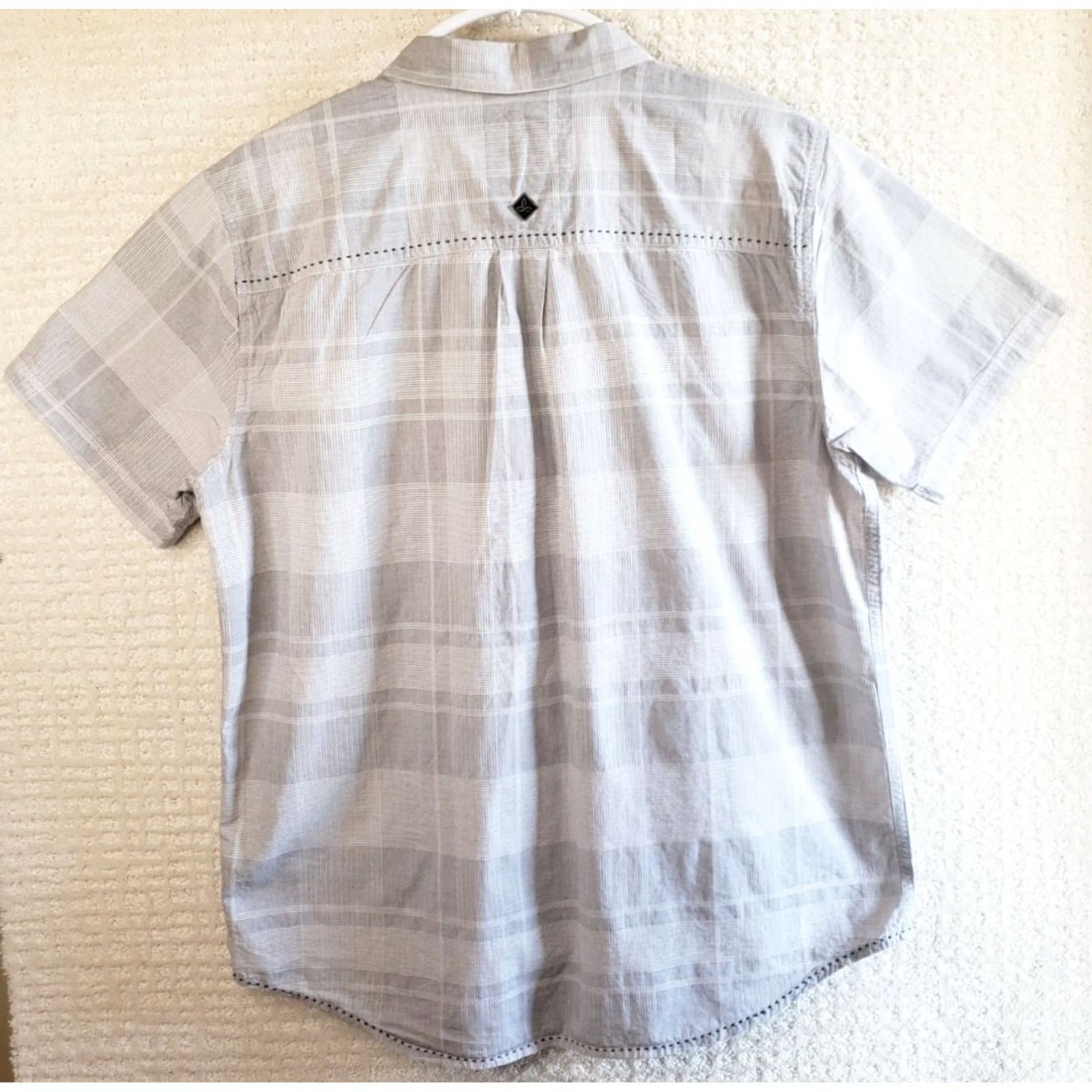 Prana Prana Mens L Short Sleeve Button-Up Shirt Gray White Plaid Logo Pockets Size US L / EU 52-54 / 3 - 6 Thumbnail