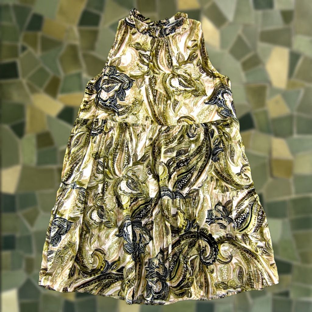 calvin klein green and gold dress  Calvin Klein Green Sleeveless Sheath Dress with Gold Zipper Front