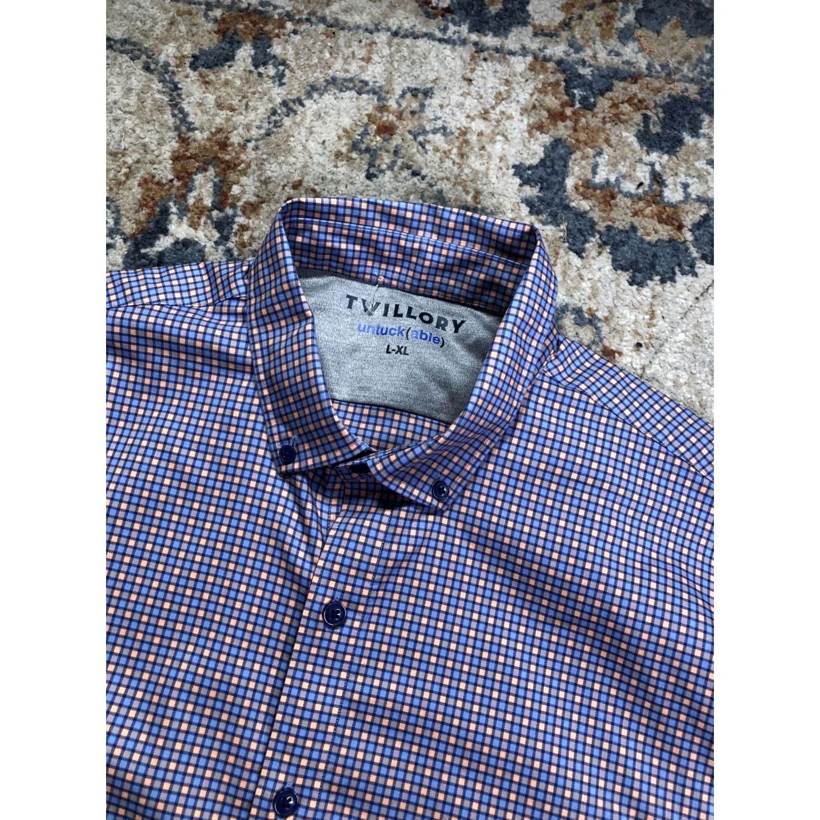 Vintage Twillory Dress Shirt Mens XL Blue Gingham Untuckable Button Front Shirt Size 46R - 6 Thumbnail