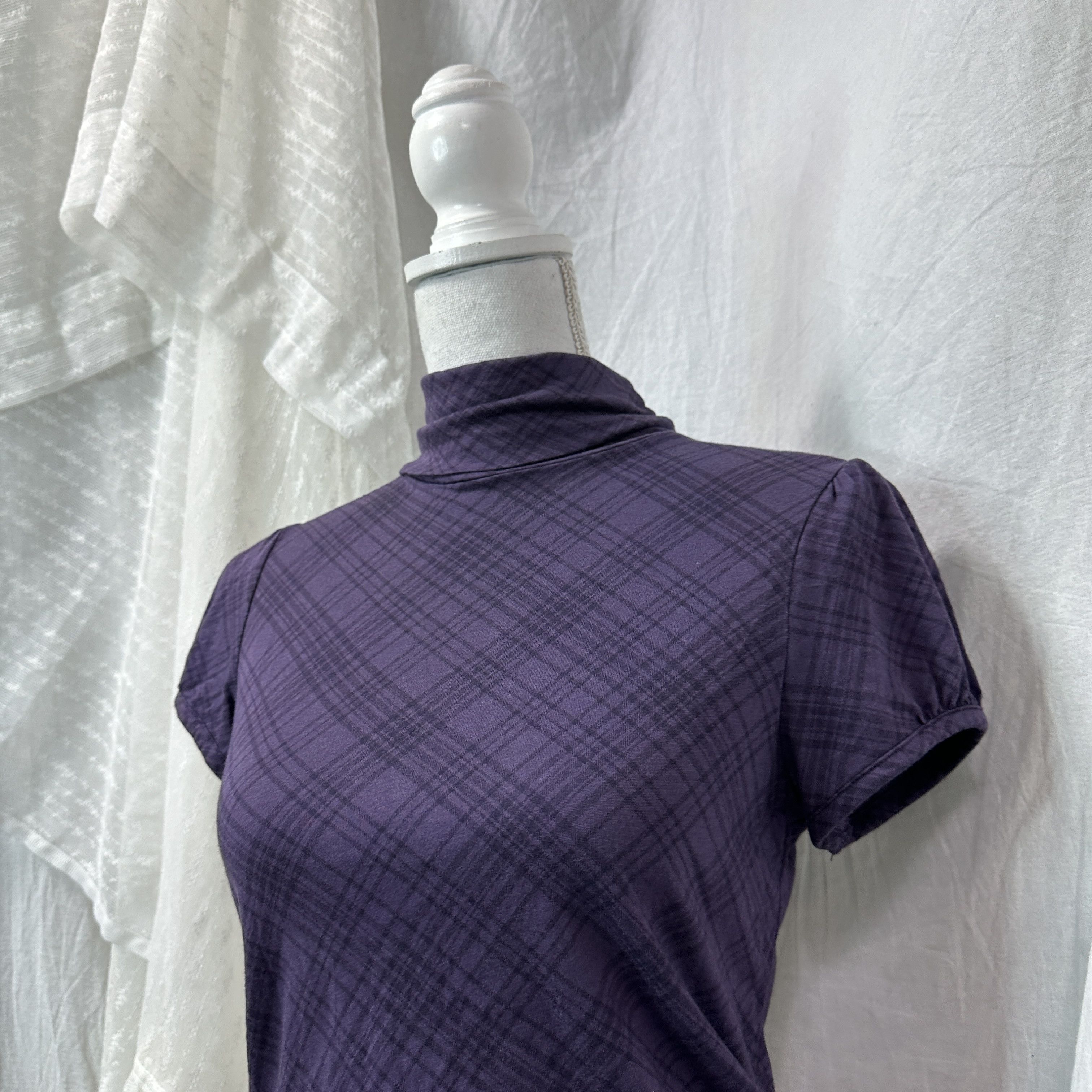 Vintage Vintage Turtleneck Striped Bubble Mini Purple Dress Y2K Size M / US 6-8 / IT 42-44 - 5 Thumbnail