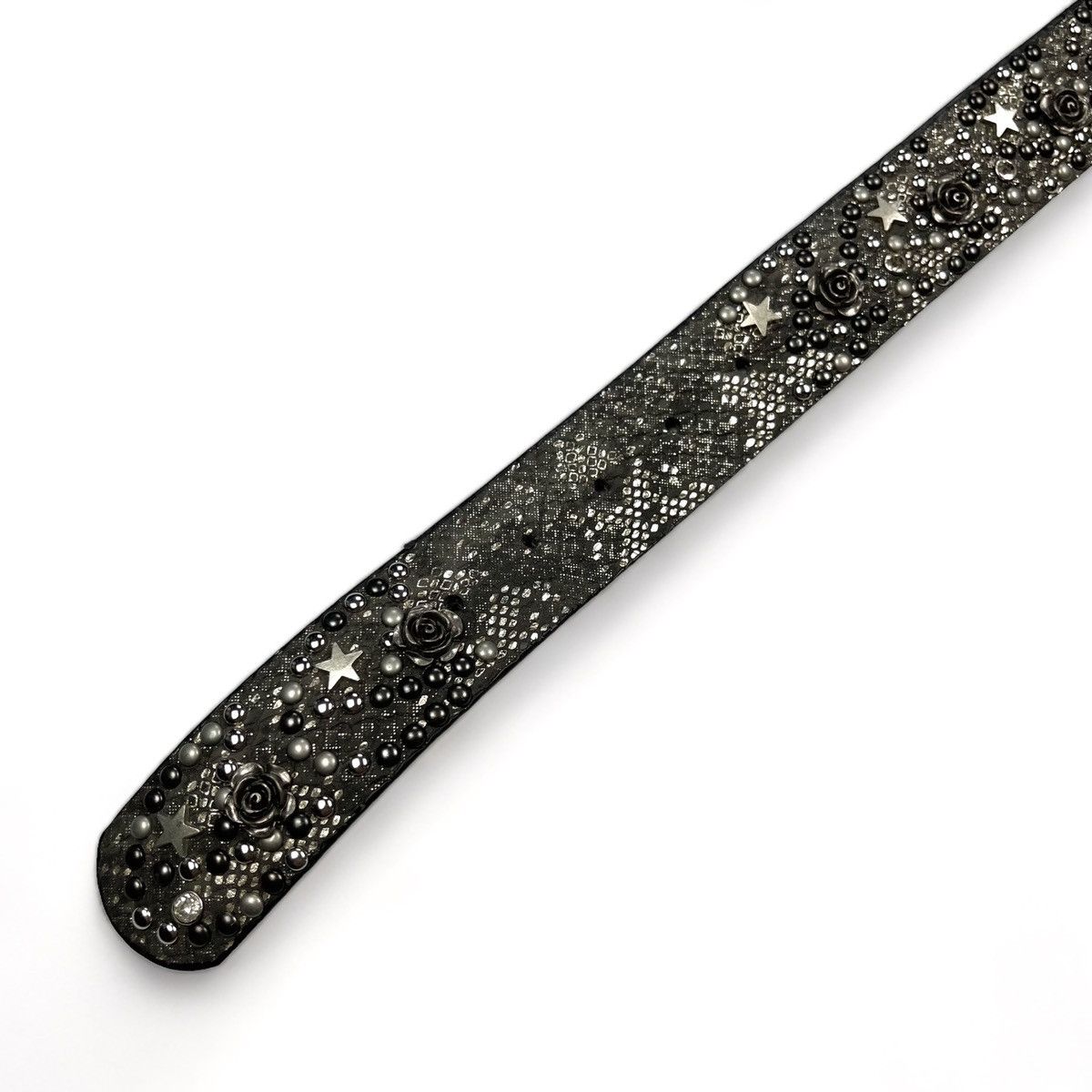 Vintage Snap On Snake Skin Roses & Stars Studded Leather Belt Size ONE SIZE - 5 Thumbnail