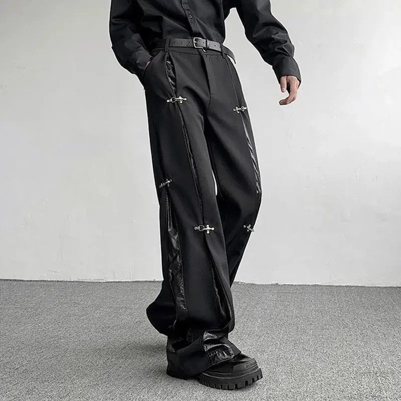 Japanese Brand Avant garde retro buckle pu leather mix pleated pants Size US 32 / EU 48 - 1 Thumbnail