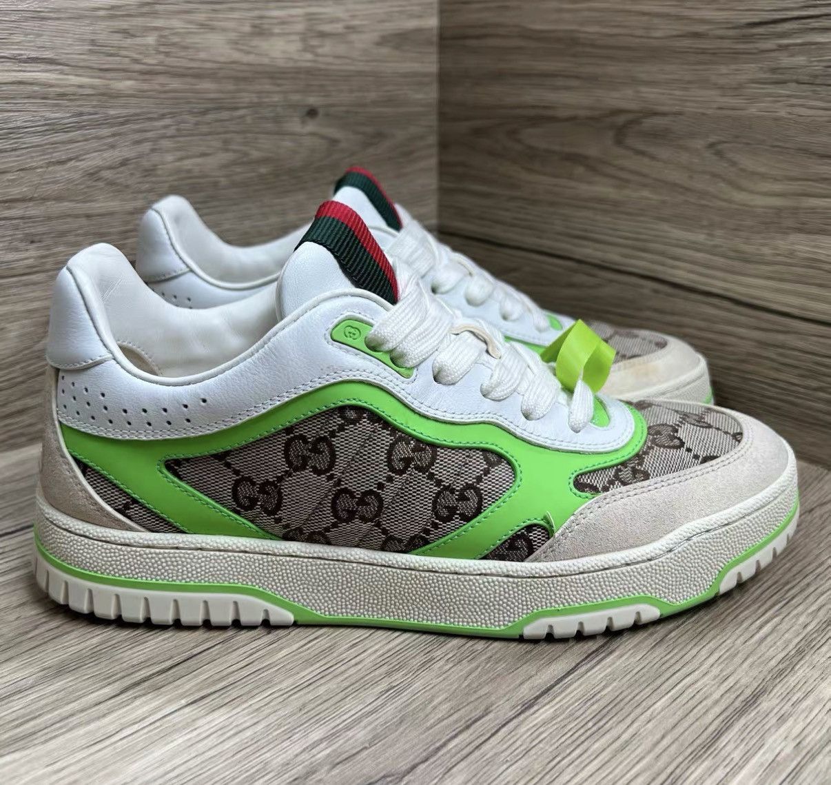 Gucci Gucci Re-Web Beige & Green Monogram Sneakers J41 Size US 7 / IT 37 - 3 Thumbnail