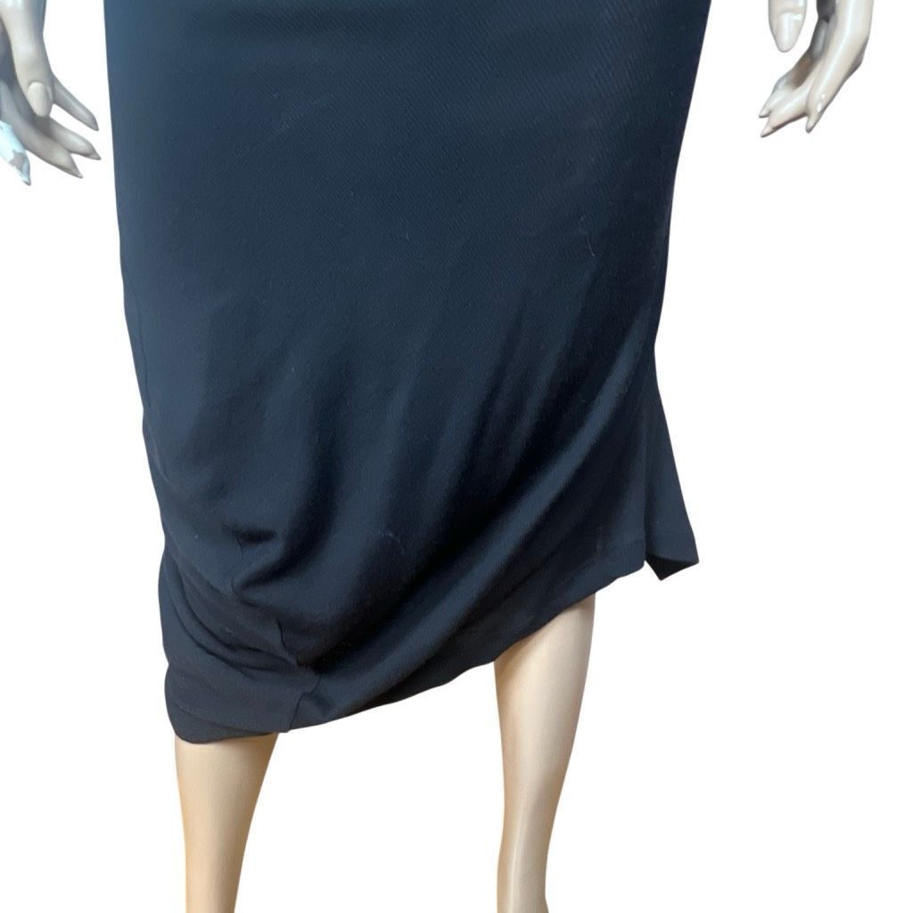 McQ Alexander McQueen Alexander McQueen McQ Black Ribbed Wool Bland Draped Midi Dress Size M (049) Size M / US 6-8 / IT 42-44 - 3 Thumbnail