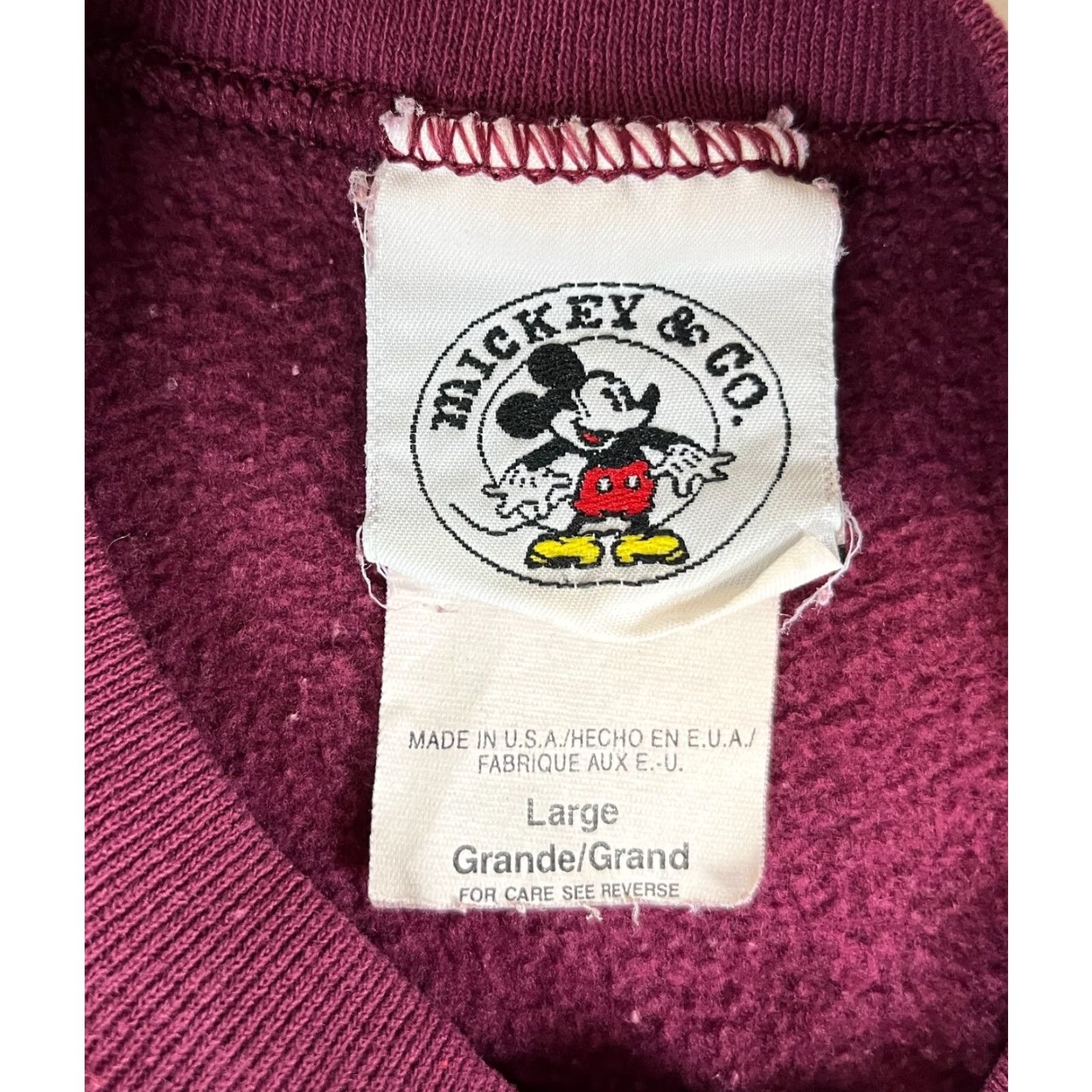 Mickey & Co. Mickey & Co. Men's Vintage Crewneck Sweatshirt Size L Maroon Embroidered Mickey Mouse 90s Cartoon Made in USA Size US L / EU 52-54 / 3 - 4 Thumbnail