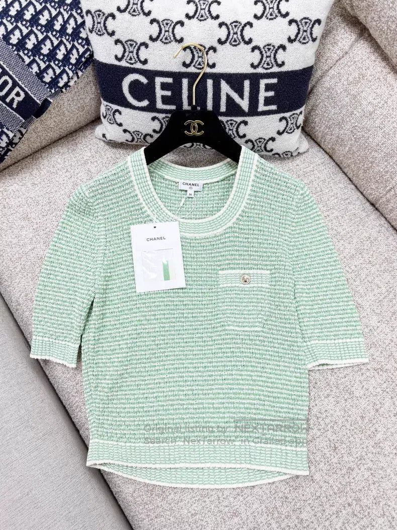 Chanel Chanel Beige thin striped knitted short sleeves Size XS / US 0-2 / IT 36-38 - 1 Thumbnail