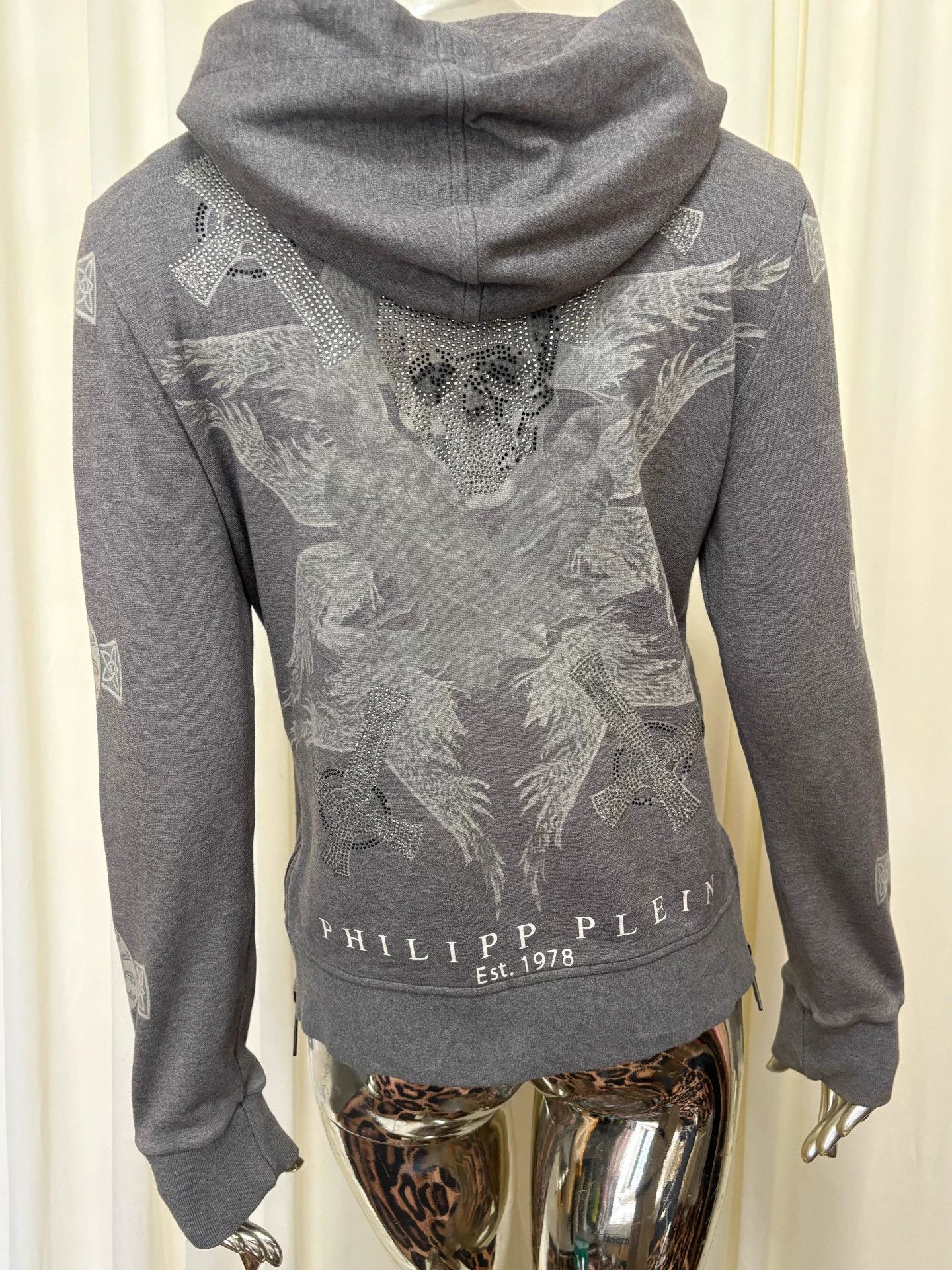Philipp Plein PP Men's Gray Limited Skull Sanskrit Zip Rivet Hooded Jkt Size US M / EU 48-50 / 2 - 5 Thumbnail