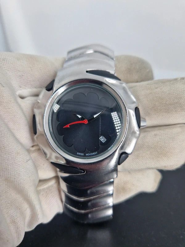 Y2K Retro Stainless Steel Blade Style Watch Black Dial