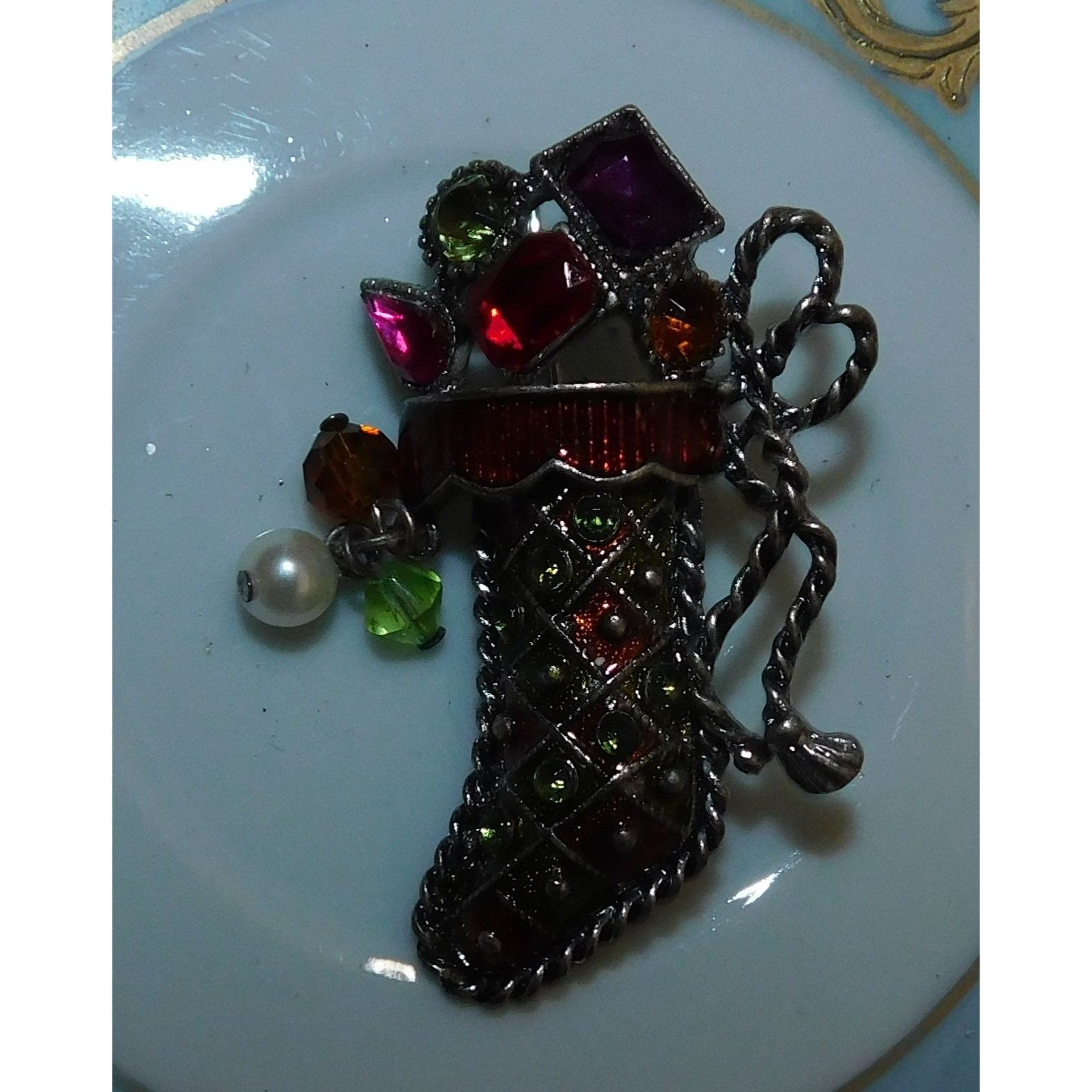 Kenneth Cole Vintage Kenneth Cole Jeweled Stocking Brooch Size ONE SIZE - 6 Thumbnail