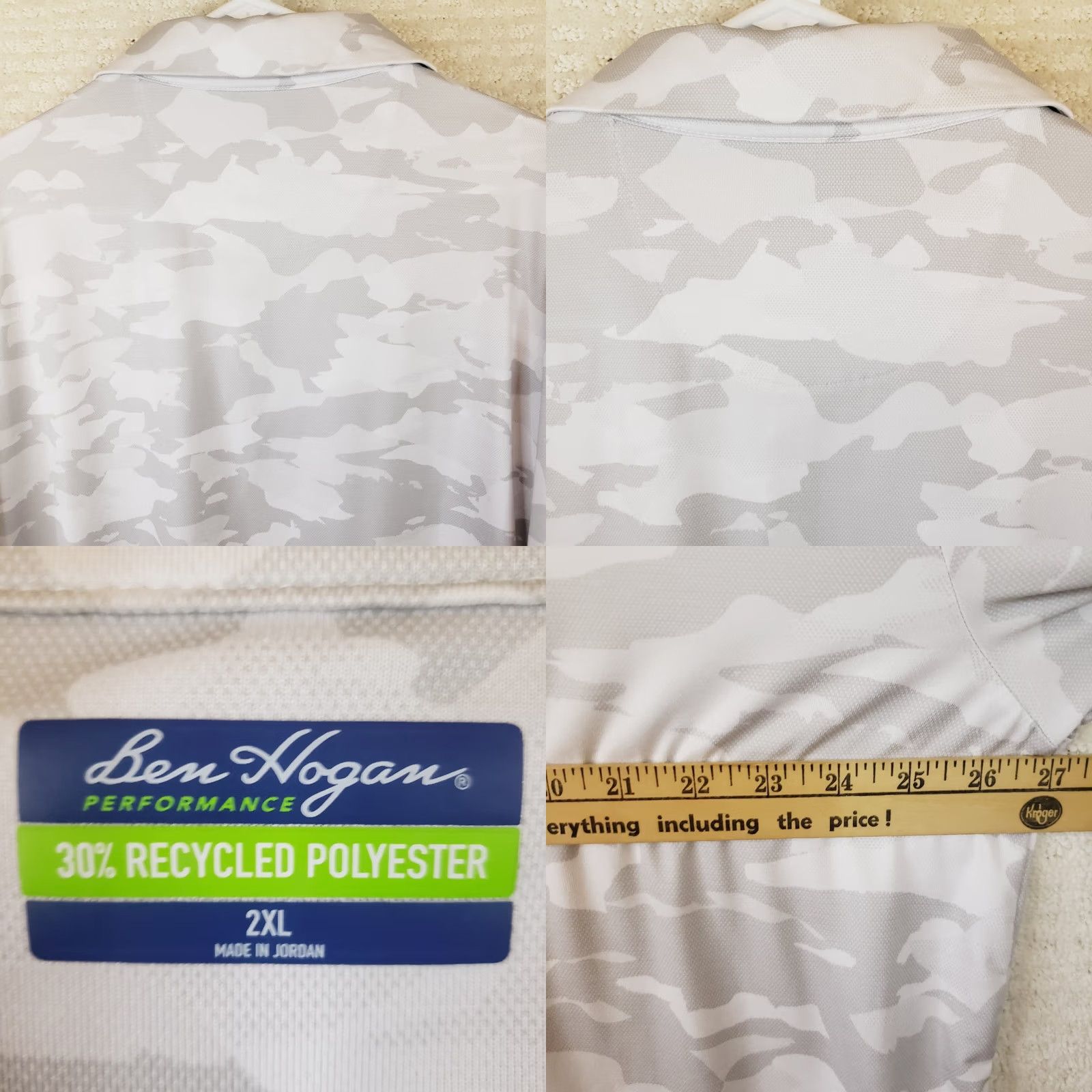 Hogan VINTAGE Ben Hogan White Gray Camo Performance Golf Polo Shirt Mens 2XL Stretch Size US XXL / EU 58 / 5 - 8 Thumbnail