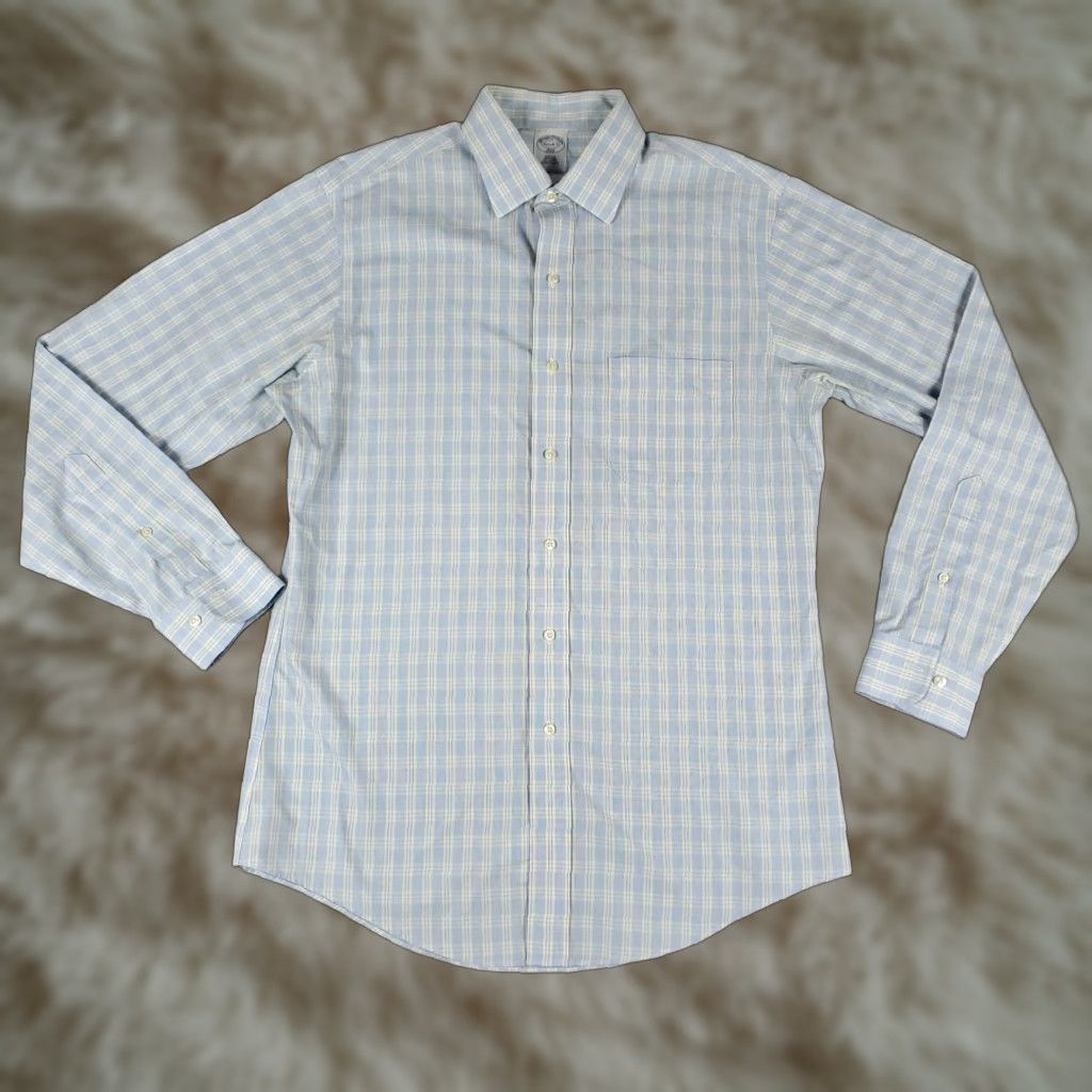 Brooks Brothers VINTAGE Brooks Brothers Men's Dress Shirt Size 15.5 Cotton Long Sleeve Blue Plaid Business Casual Formal Size 40R - 1 Thumbnail