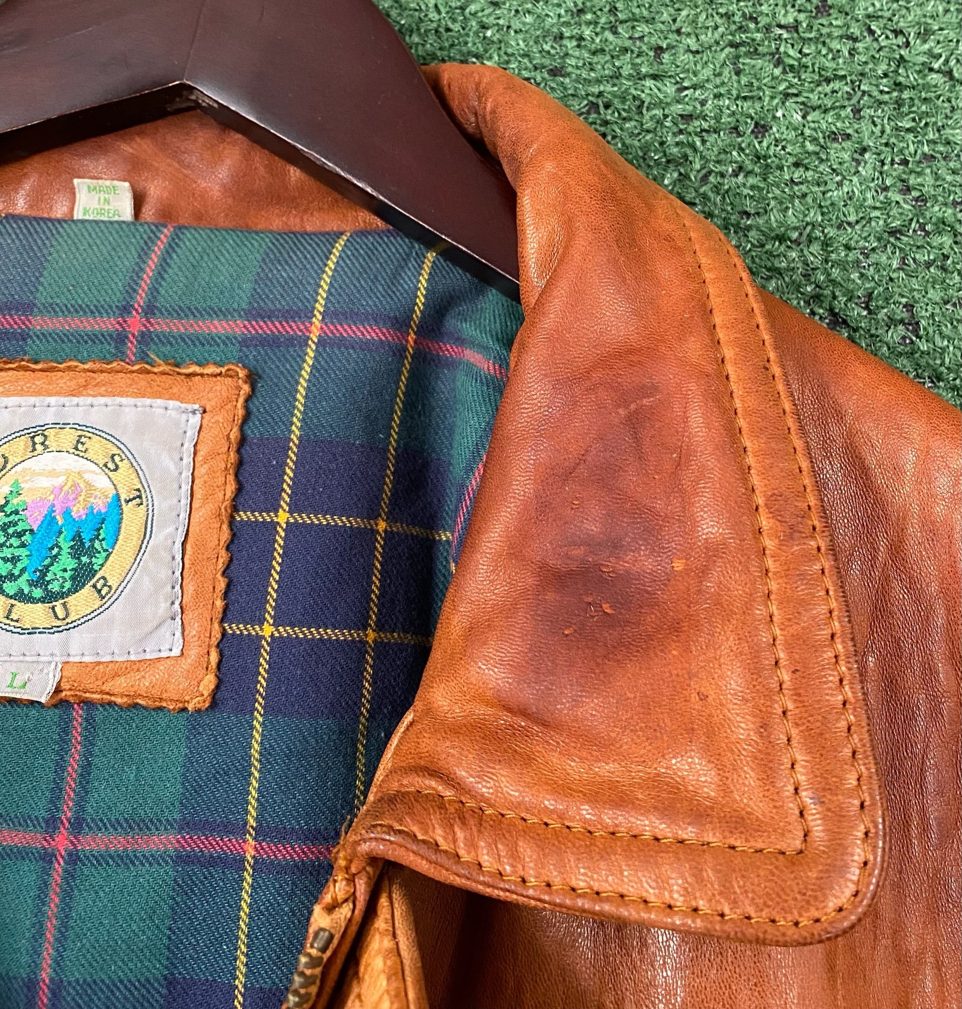 Vintage 90’s Forest Club Tobacco Soft Leather Plaid Lined Jacket XL Size US XL / EU 56 / 4 - 2 Thumbnail