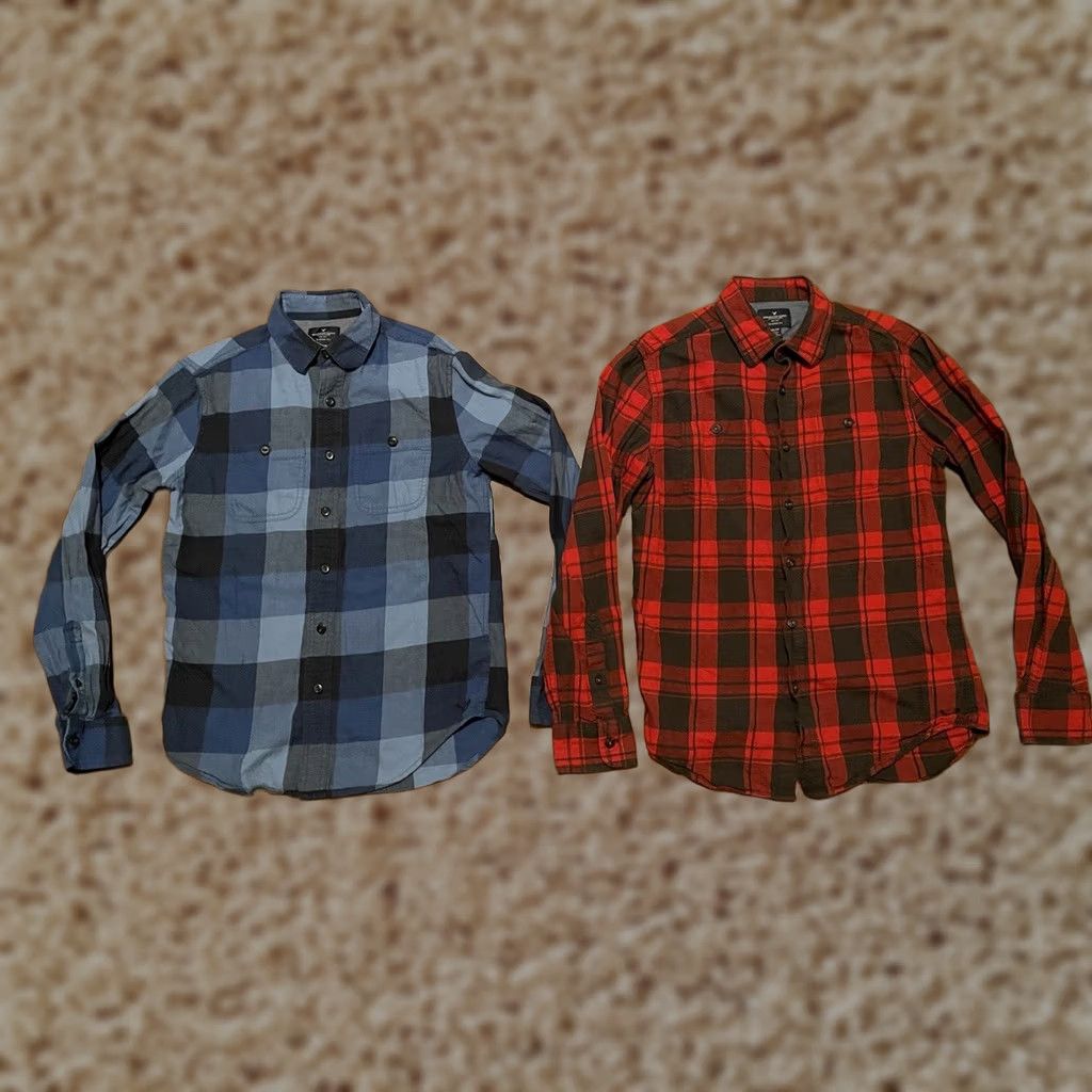 American Eagle Outfitters American Eagle Classic Fit Blue/Red Plaid Light Flannel Shirts - Men's XSmall Size US XS / EU 42 / 0 - 1 Thumbnail