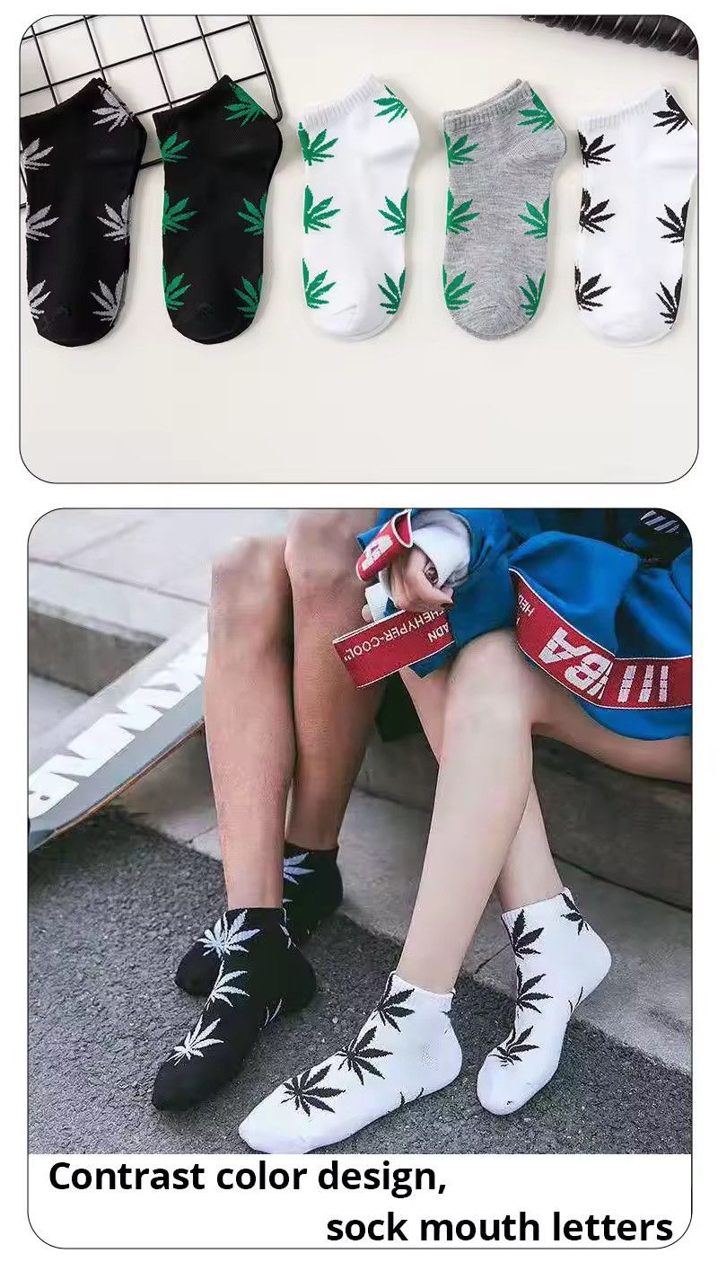 Vintage 5 Pairs Maple Leaf Men's Short Socks Version Trendy Size ONE SIZE - 4 Thumbnail