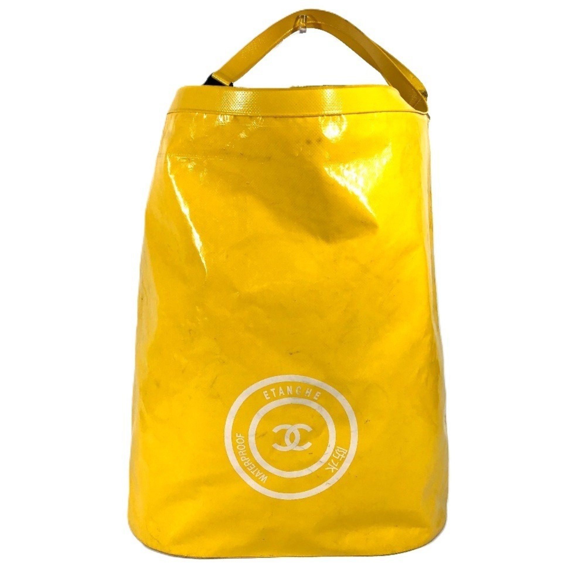 Chanel Bucket-Shaped Cc Coco Mark Waterproof Shoulder Bag Vinyl Women's Yellow in White